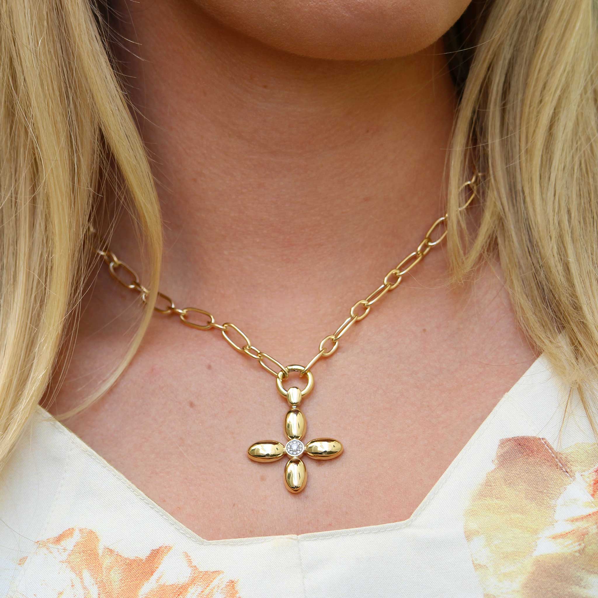 Elegant Mary Pavé Diamond Cross Pendant Necklace for Women - Perfect Gift for Christmas, Baptism & Special Occasions