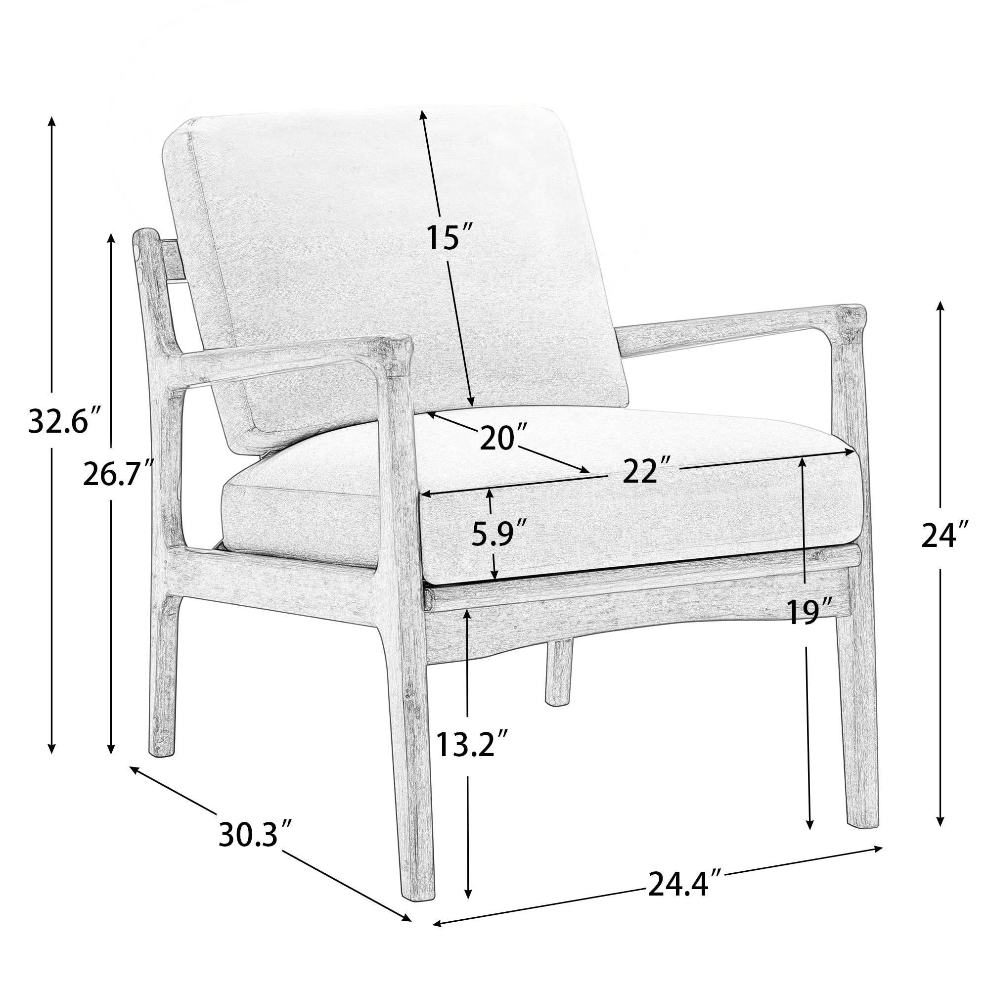 Mid-Century Modern Retro Accent Chair - Upholstered Wood Frame Lounge Armchair for Living Room, Bedroom & Office - Elegant Reading Chair in Linen Tan - Perfect for Relaxing, Reading & Home Decor