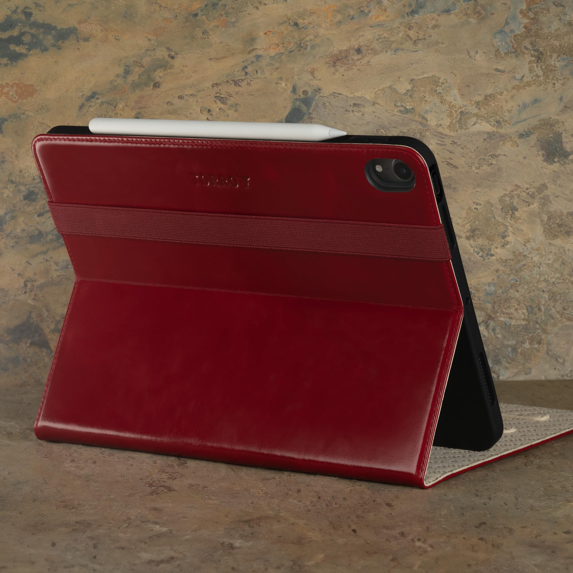 TORRO Genuine Leather iPad Air 5/4 Case with Stand Function & Apple Pencil Holder - Premium Protective Cover for iPad Air 4th/5th Generation - Perfect for Work, Travel and Home Use (Red)