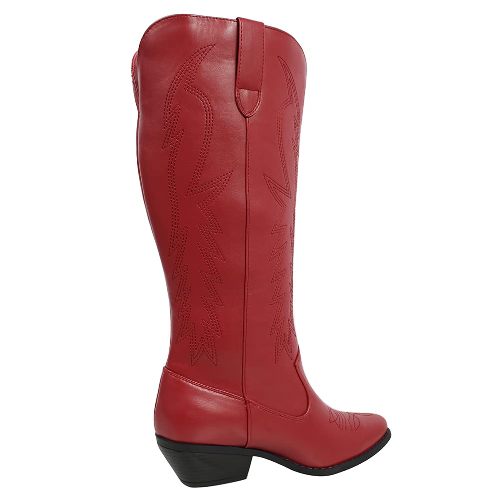Women's Faux Leather Cowboy Boots Knee High with Stitching - Western Style Riding Boots for Country Music Festivals & Rodeo Events