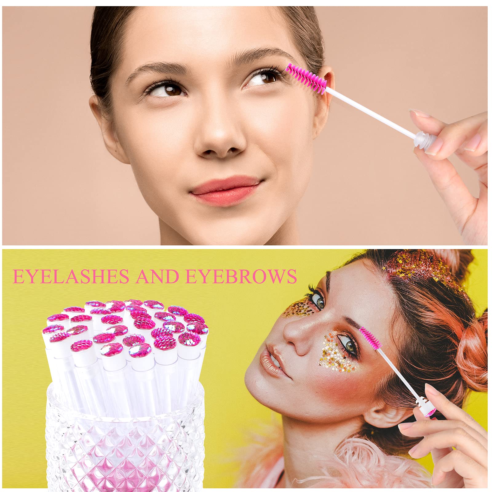 50 Pack Disposable Mascara Brushes - Eyelash Extension Wands with Tubes - Diamond Spoolie Lash Brushes for Professional Makeup & Lash Extensions (Pink, Scale D) - Perfect for Salons, DIY Beauty & Travel Makeup Kits