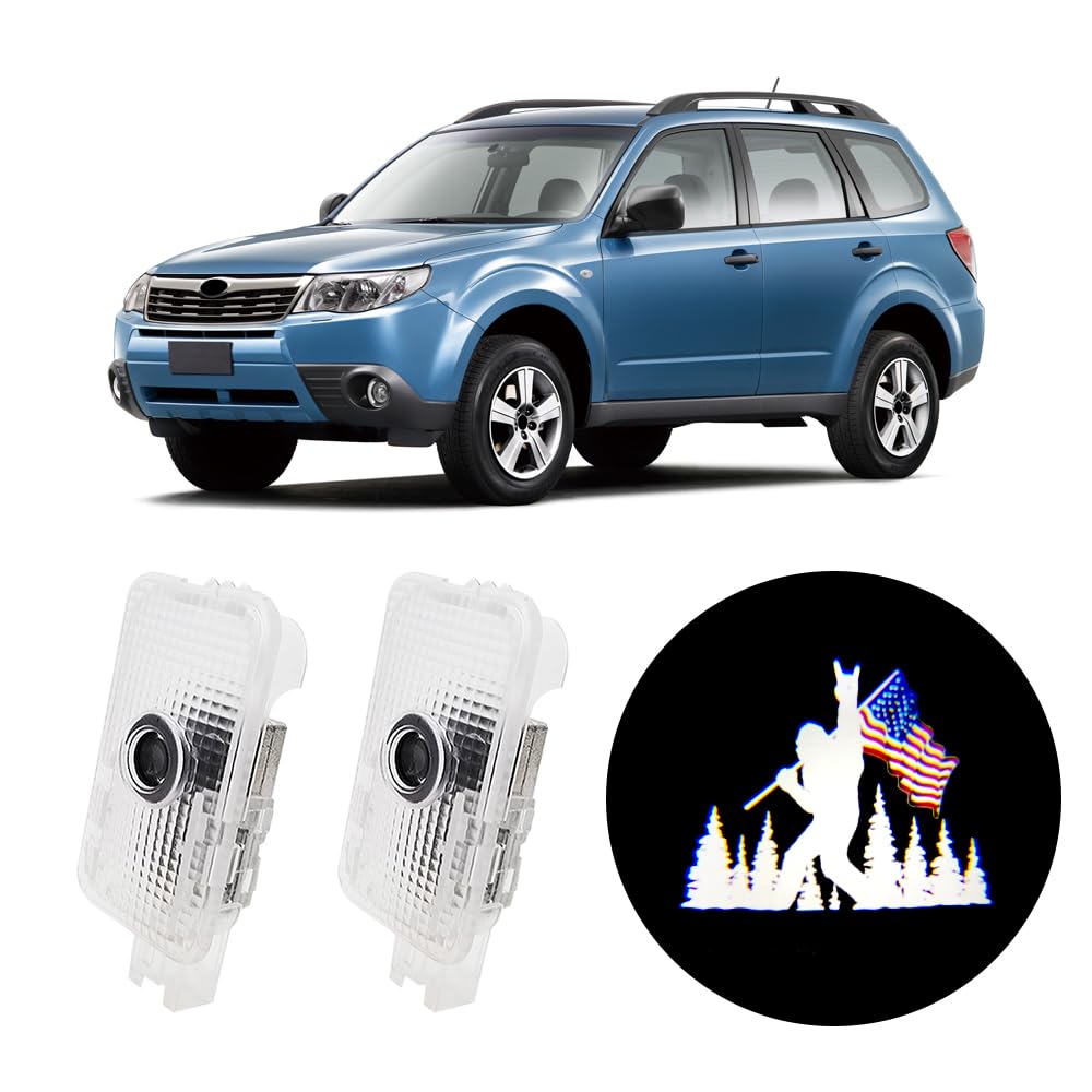 Premium HD Car Door Logo Projector Lights - LED Puddle Lights with Bigfoot Carries The Flag Design for Subaru Forester/Outback/Ascent - Enhance Night Visibility & Style for Outdoor Adventures & Off-Roading