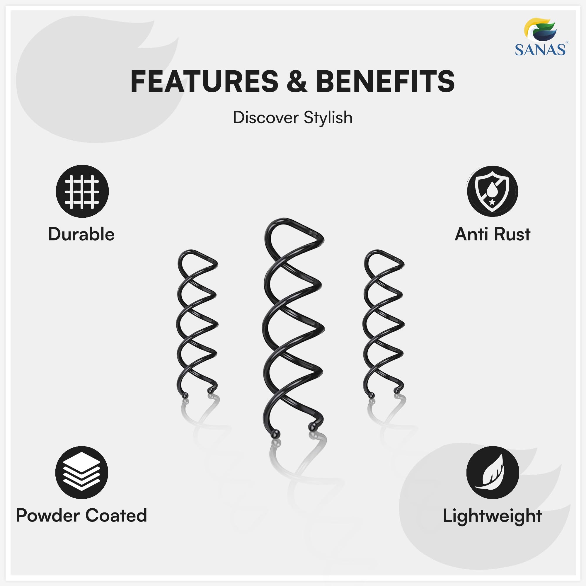 10PCS Sanas Spiral Hair Pins for Women - Metal Twisted Hair Bun Maker, Cute Hair Accessories for Twists & Updos - Spin Pins & Bobby Pins (Black) | Perfect for Weddings, Parties & Everyday Styling