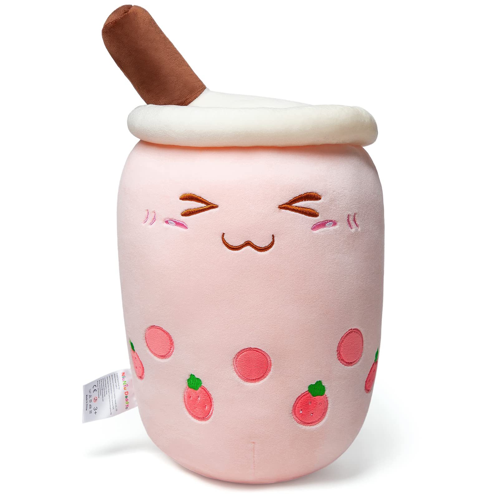 Cute Niuniu Daddy Boba Stuffed Toy - Pink Milk Tea Plushie, Soft Polyester Plush Animal, Kawaii Cuddle Pillow, Perfect Gift for Birthday Christmas (Home Decor, Anime Collection, Cozy Companion)