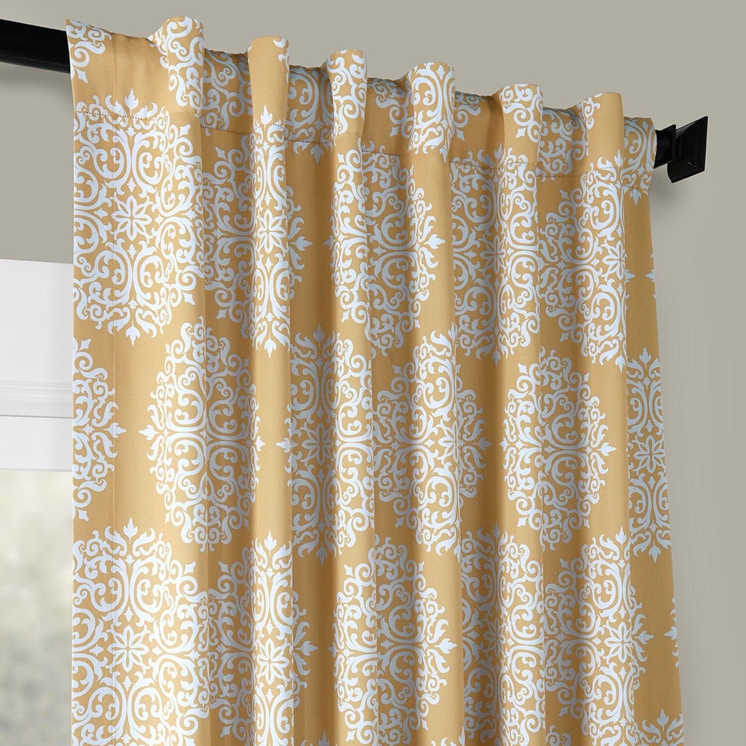 Meridian Gold Damask Blackout Curtains for Bedroom & Living Room - Thermal Insulated Window Drapes for Light Blocking & Privacy