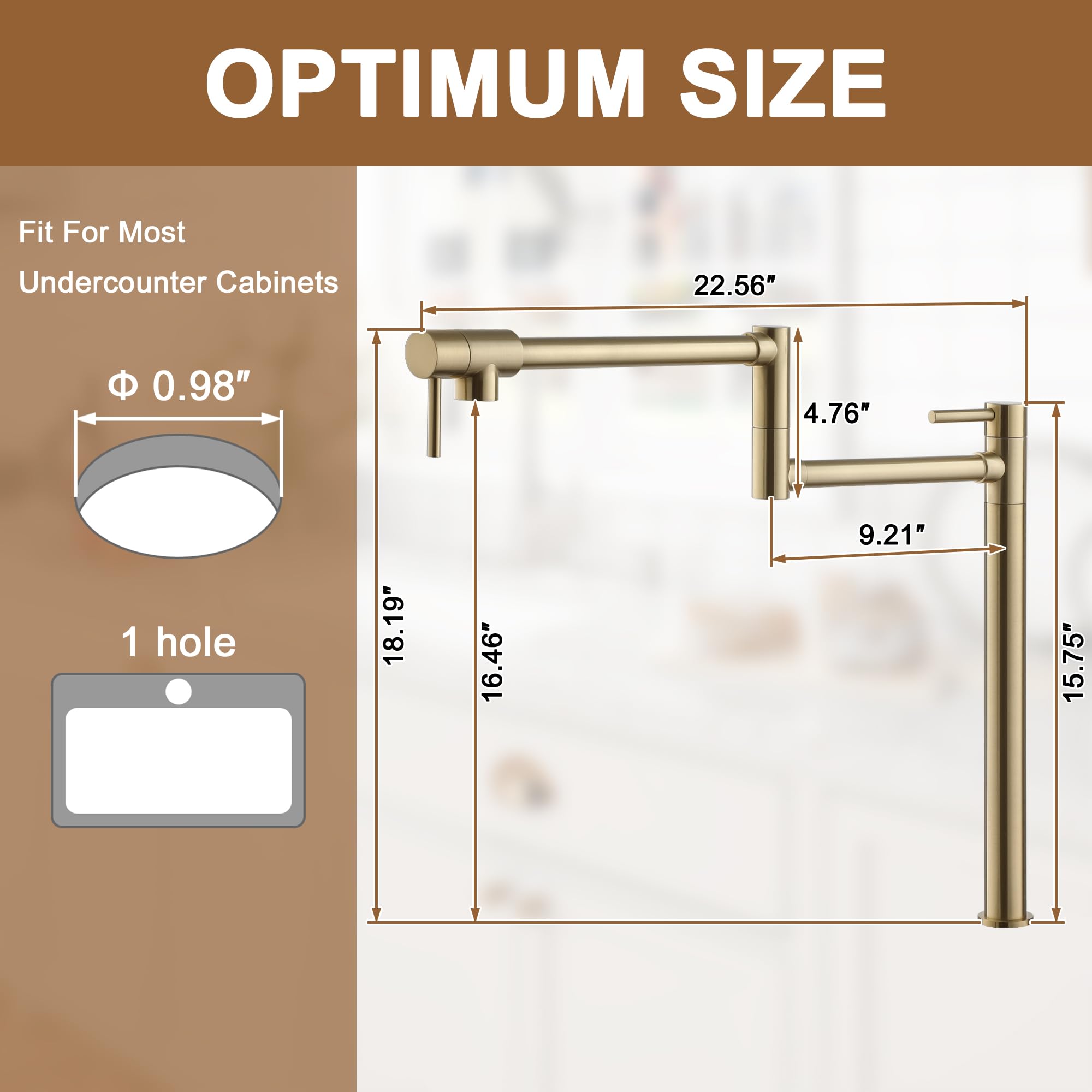 CASAINC Brushed Gold Pot Filler Deck Mount Kitchen Faucet - 2 Handle Folding Faucet with Adjustable Swing Arms for Stove - Perfect for Cooking, Filling Pots & Kitchen Tasks (Brass Construction)