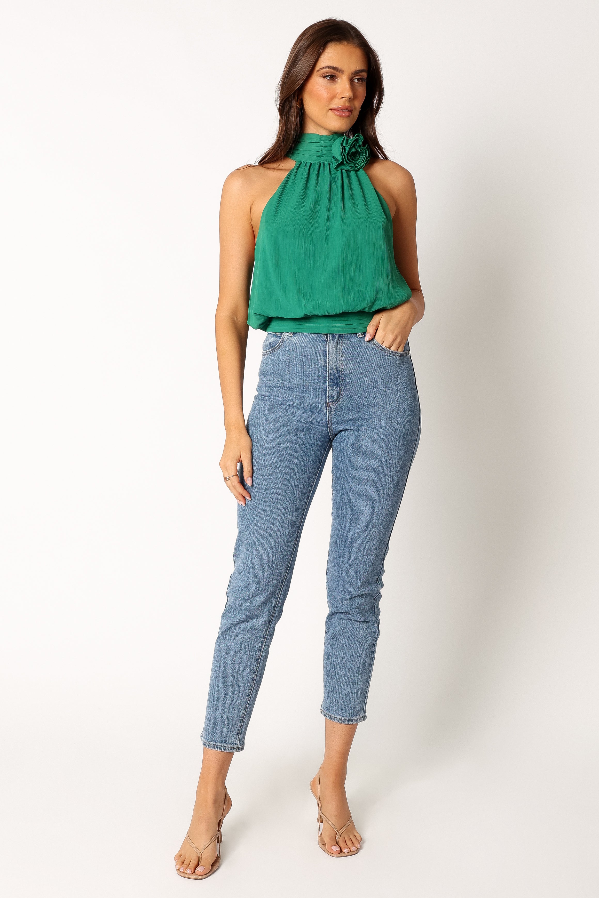 Avery Rosette Detail Top - Women's Fashion Blouse in Green | Perfect for Casual Wear, Office Outfits & Date Nights