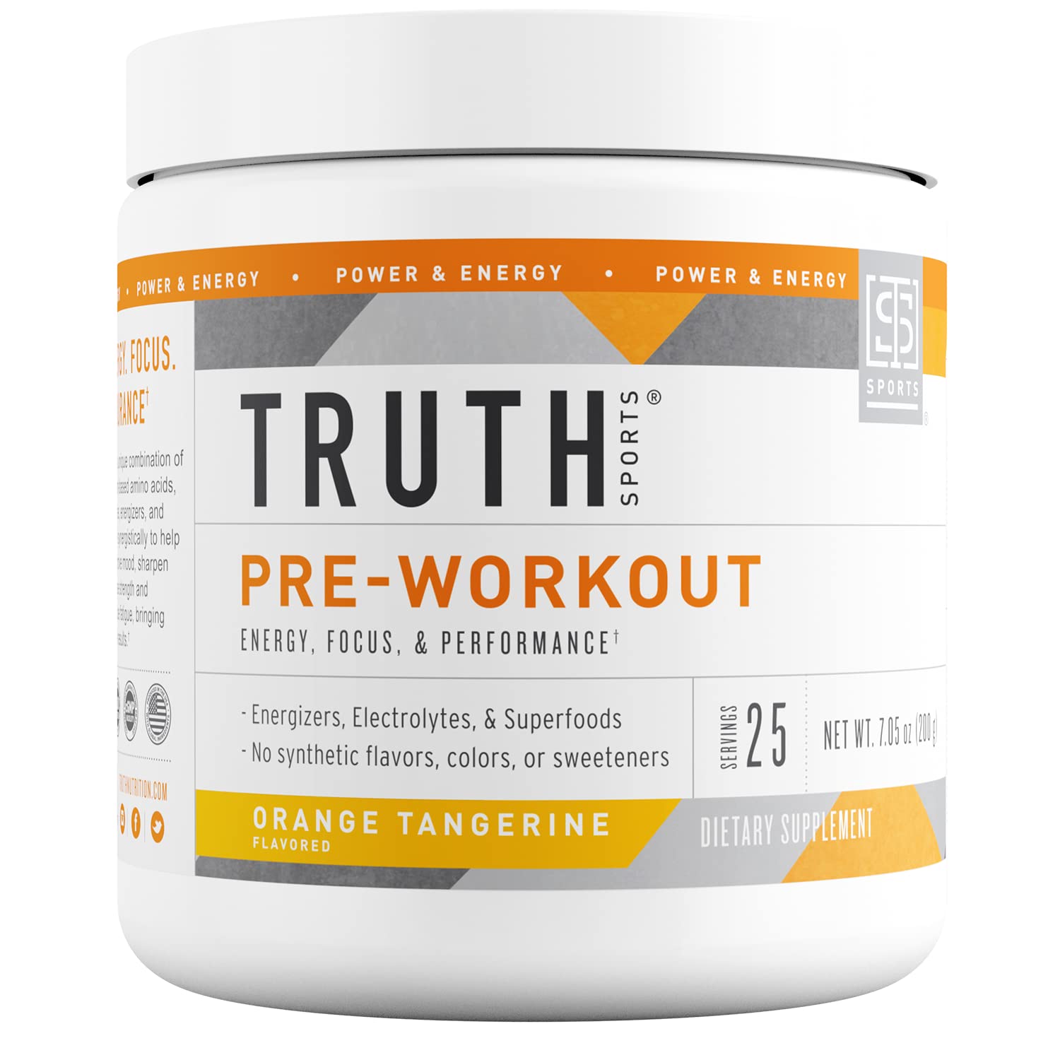 Truth Nutrition Natural Pre Workout Powder - Clean Energy Boost for Men & Women, Keto & Vegan Friendly, Plant-Based Preworkout Supplement (Orange Tangerine Flavor) - Ideal for Gym, Running & Fitness Training
