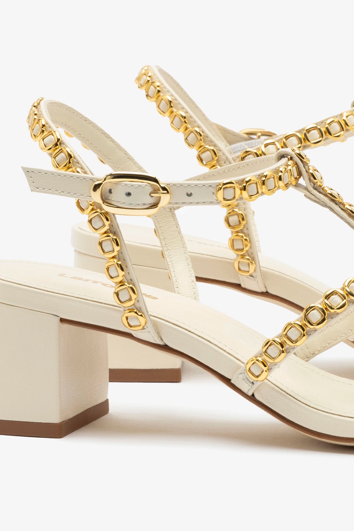 Milanina Ivory Leather Block Sandals for Women - Comfortable Chunky Heel Summer Shoes for Casual Outings, Beach, and Vacation
