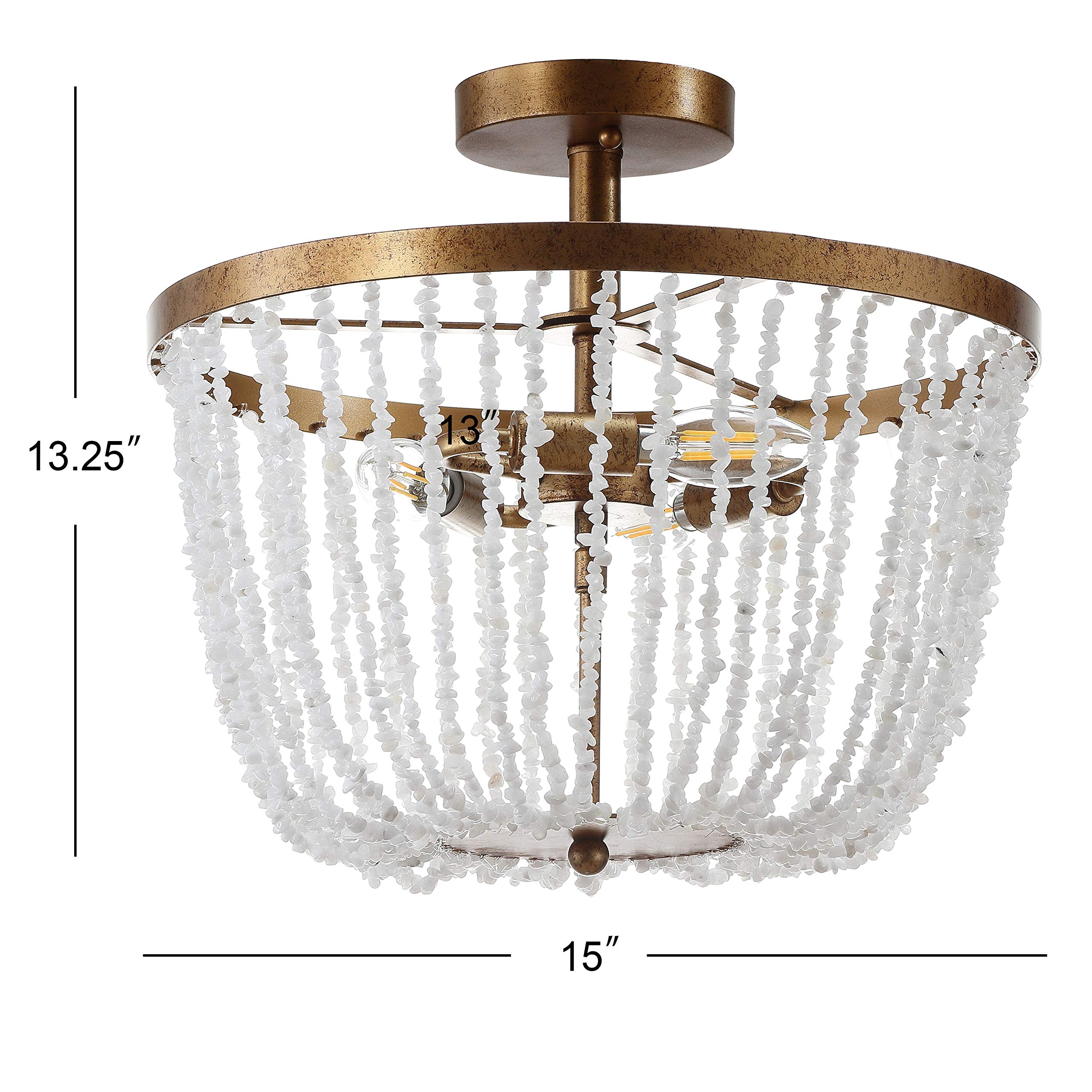 JONATHAN Y JYL9021A 15-Inch LED Flush Mount Ceiling Light - Georgian Style Stone & Metal Fixture in Antique Gold/White - Modern & Transitional Design for Living Room, Dining Room, Office, Hallway & Entryway Lighting