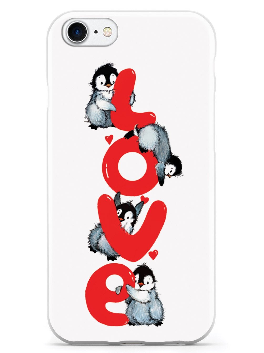 Inspired Cases - Premium 3D Textured Protective Phone Case Compatible with Apple iPhone 8 | Cute Penguin Love Design in White | Perfect for Everyday Use & Gift Giving
