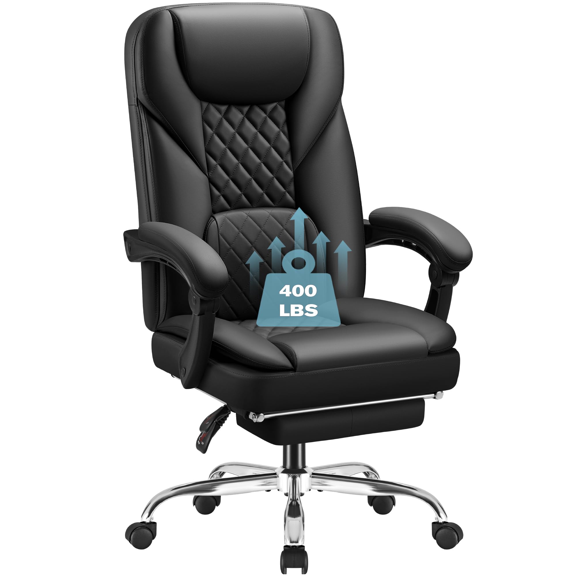 Furmax Ergonomic High Back Office Chair with Footrest - 400lbs Weight Capacity, 90-155° Reclining Leather Executive Desk Chair, Swivel Task Chair with Wheels (Black) - Perfect for Home Office, Gaming & Computer Workstations