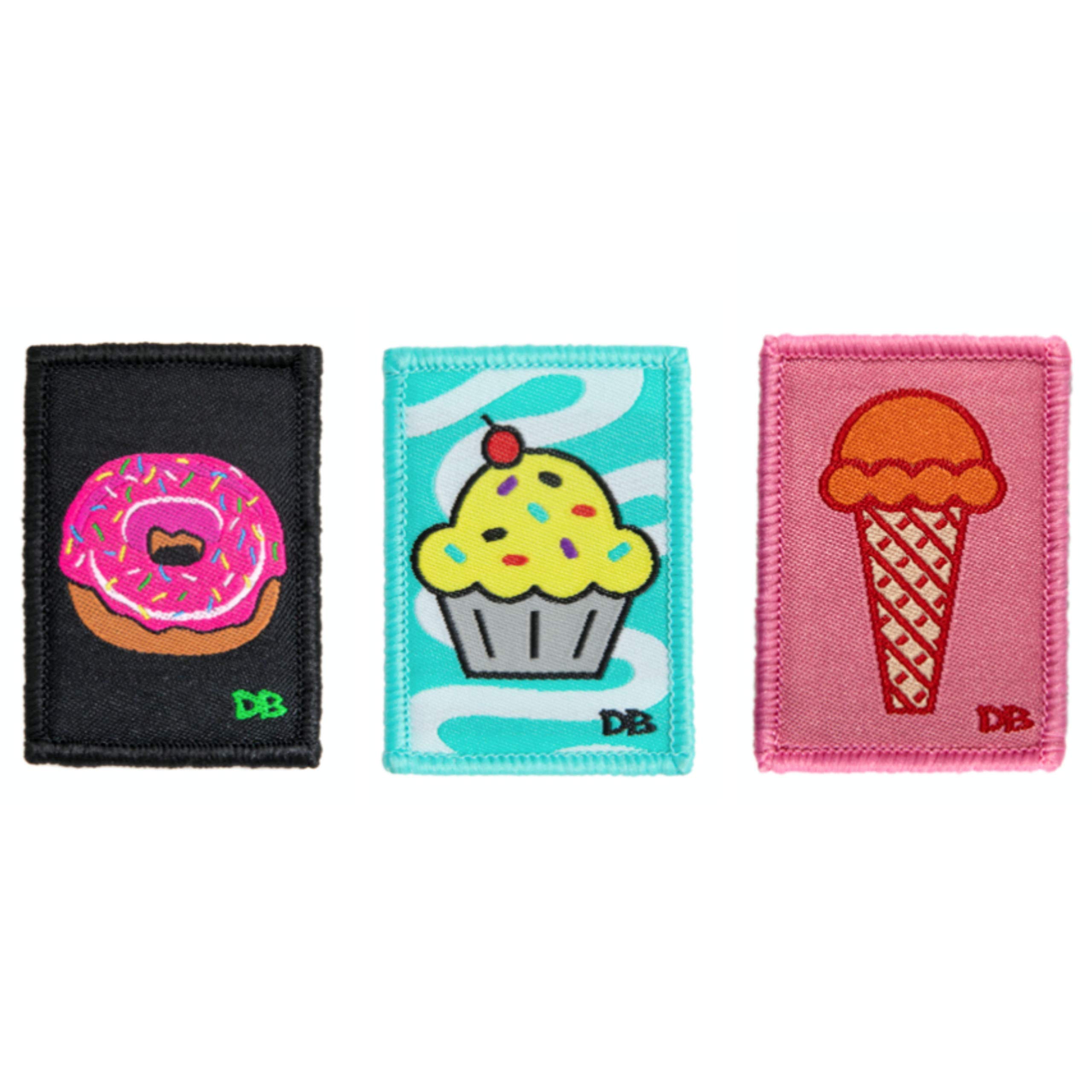 DIME BAGS Interchangeable Custom Patches Set - Donut, Cupcake & Ice Cream Cone Designs for Backpacks, Jackets & DIY Crafts | Personalize Your Dime Bags Accessories for School, Travel & Streetwear Fashion
