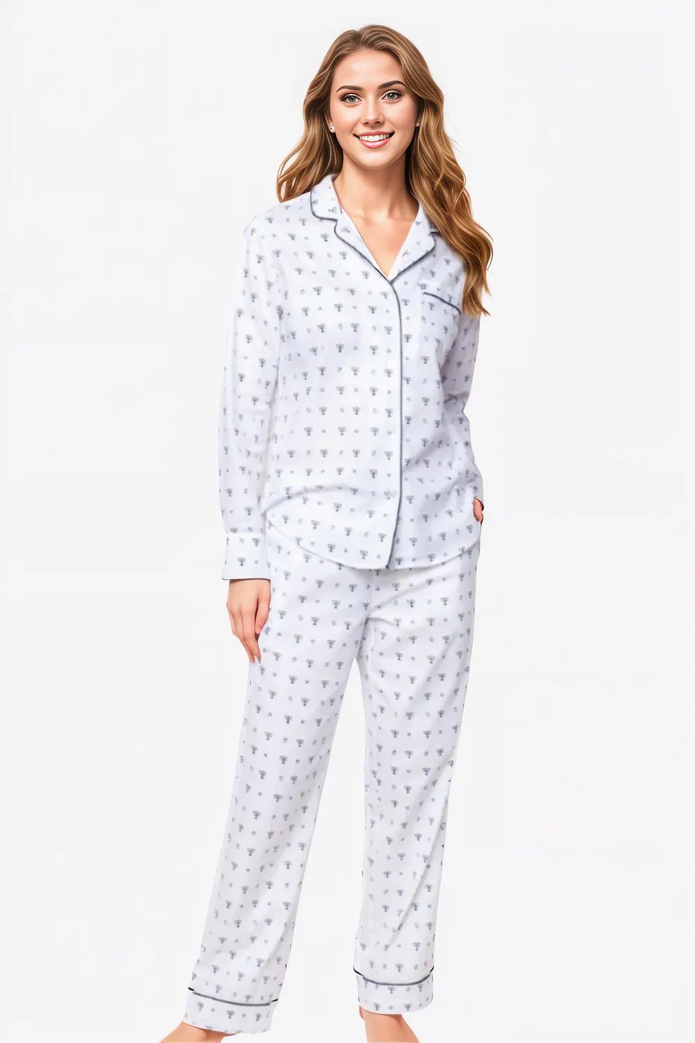 Happy Hanukkah Twill Pajama Set for Women - Cozy Holiday Sleepwear with Menorah Print - Perfect for Christmas, Winter Nights & Family Gatherings