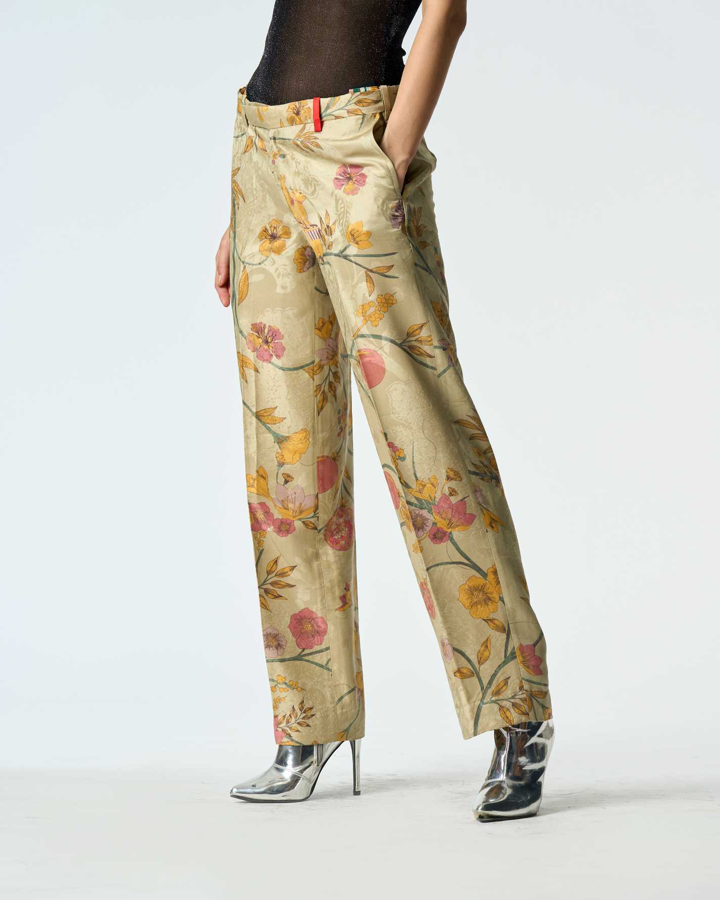 Premium Straight Fit Silk Damask Trousers in Mint Green - Elegant Office Wear & Formal Occasions