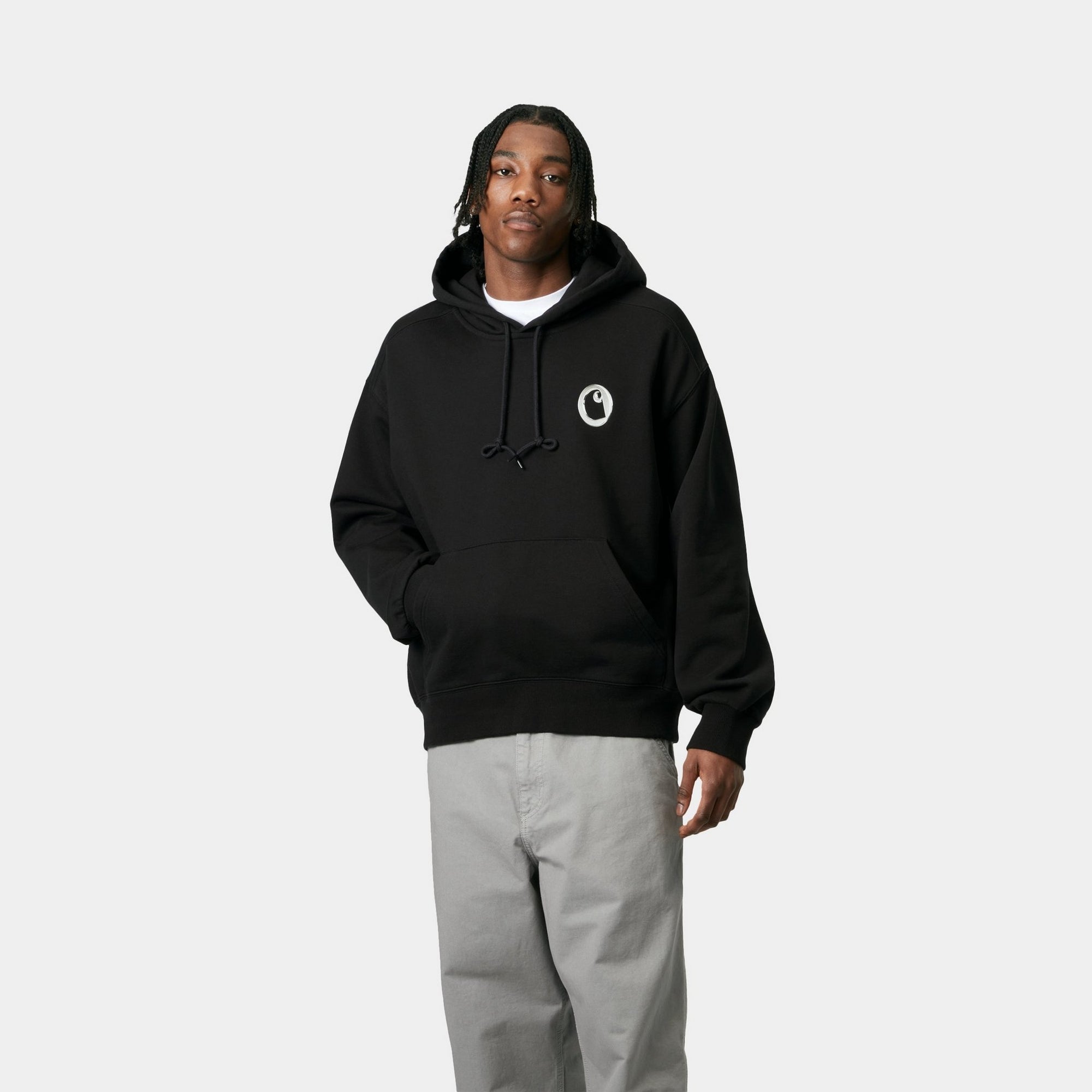 Charm Link Hooded Sweatshirt - Black & Silver Stone Washed | Cozy Pullover for Women | Perfect for Casual Outfits, Layering & Streetwear Fashion