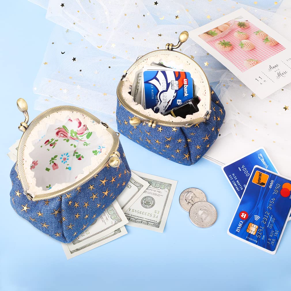 iSuperb Navy Blue Coin Purse for Women - Small Kiss-Lock Change Pouch Wallet with Star Design | Perfect for Organizing Coins, Keys & Small Essentials | Great Gift for Travel, Shopping & Daily Use