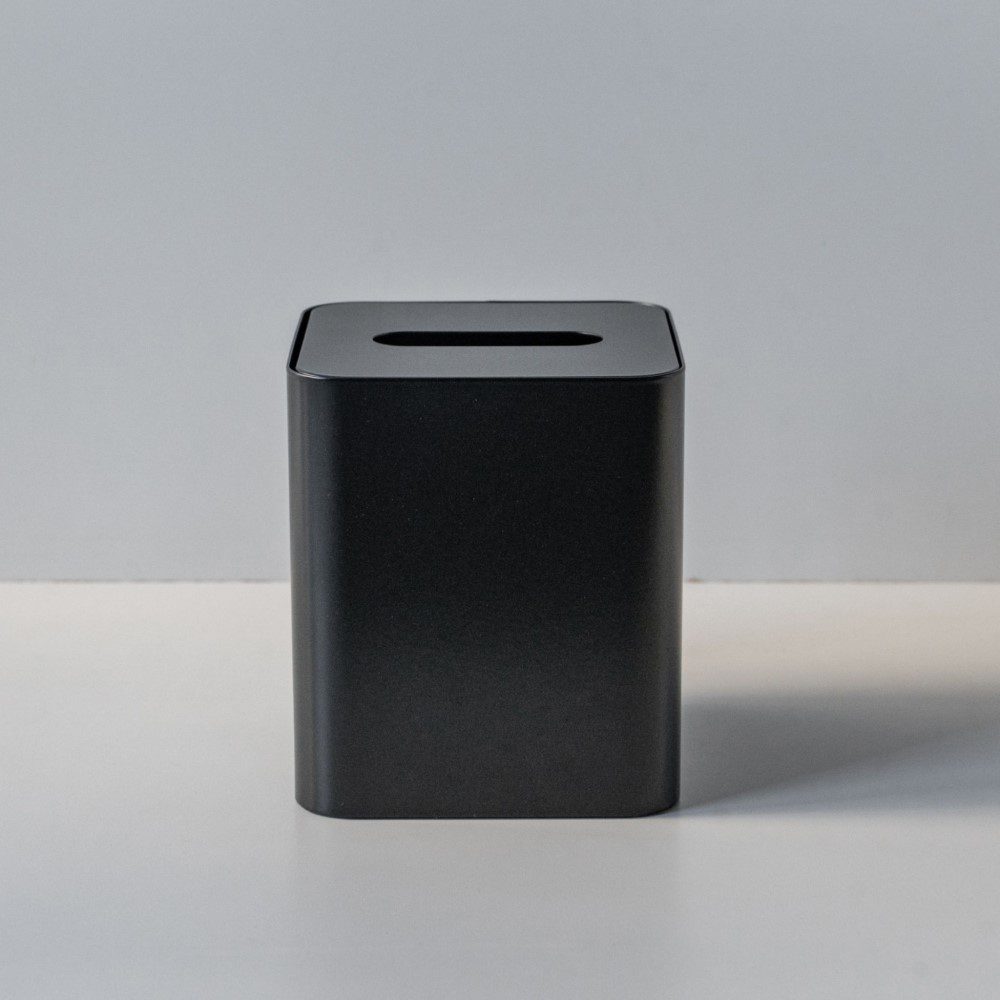 DESIGNSTUFF Square Tissue Box with Metal Lid - Black & Black | Modern Home Decor for Living Room, Bedroom, or Office