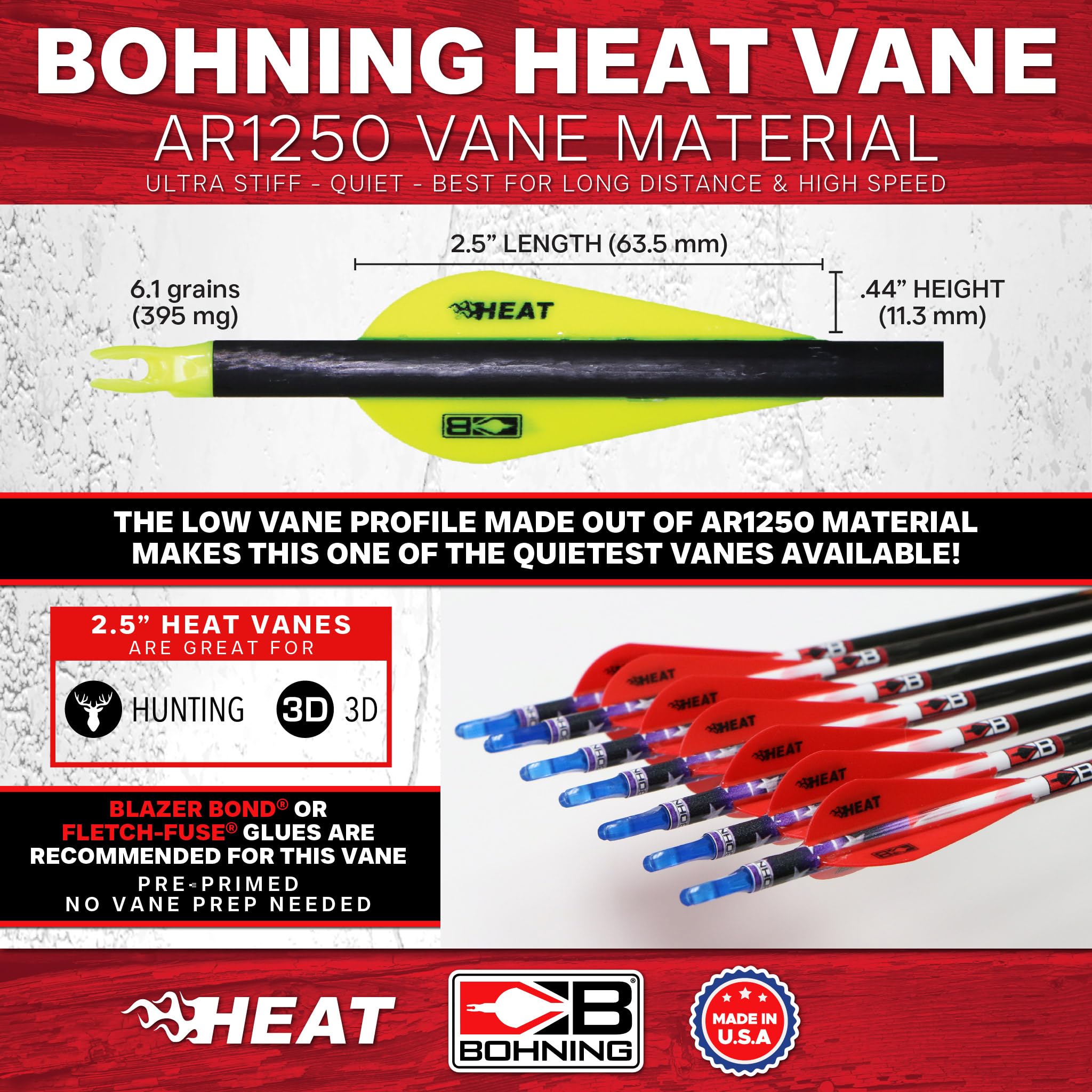 Bohning Heat Vanes American Flag 36 Pack - Red Archery Fletching for Outdoor Hunting & Target Practice