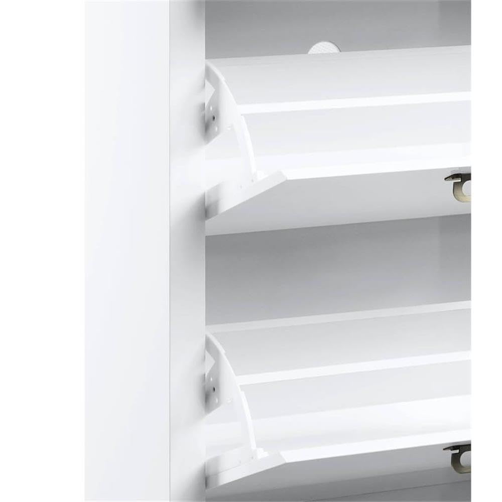 Acme Pagan White High Gloss Wooden Shoe Cabinet with Drawer - Perfect for Entryway, Hallway & Closet Organization