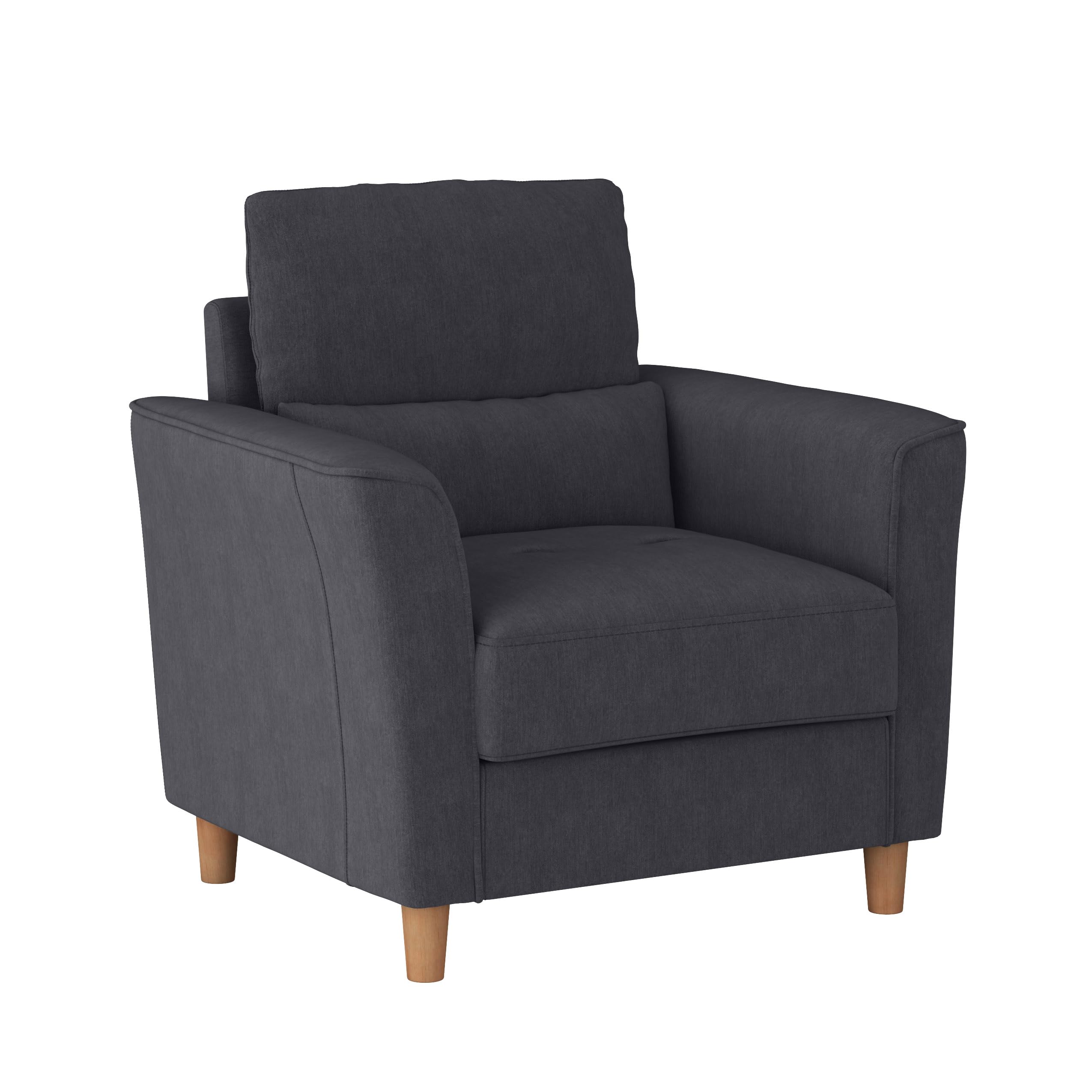 Caroline Modern Dark Gray Fabric Upholstered Accent Armchair with Wood Legs - Stylish Living Room Seating for Home Office, Lounge & Reading Nook