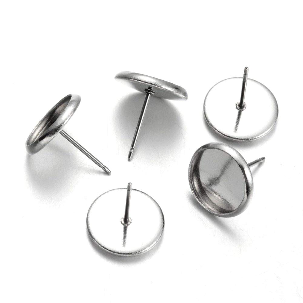 KISSITTY 50Pcs Surgical Stainless Steel Post Earring Studs with Blank Cabochon Setting Trays - Perfect for 10mm Gemstones | DIY Jewelry Making, Gift Crafting, and Professional Jewelry Design
