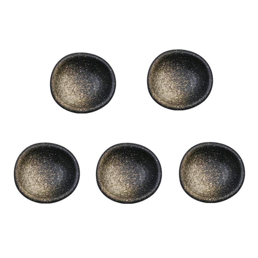 Vintage 3.5 Inch Black and White Porcelain Condiment Bowls - Set of 5 Small Serving Dishes for Soy Sauce, Dipping Sauces, Seasonings - Perfect for Sushi, Ramen, Dumplings and Asian Dining Table Setting