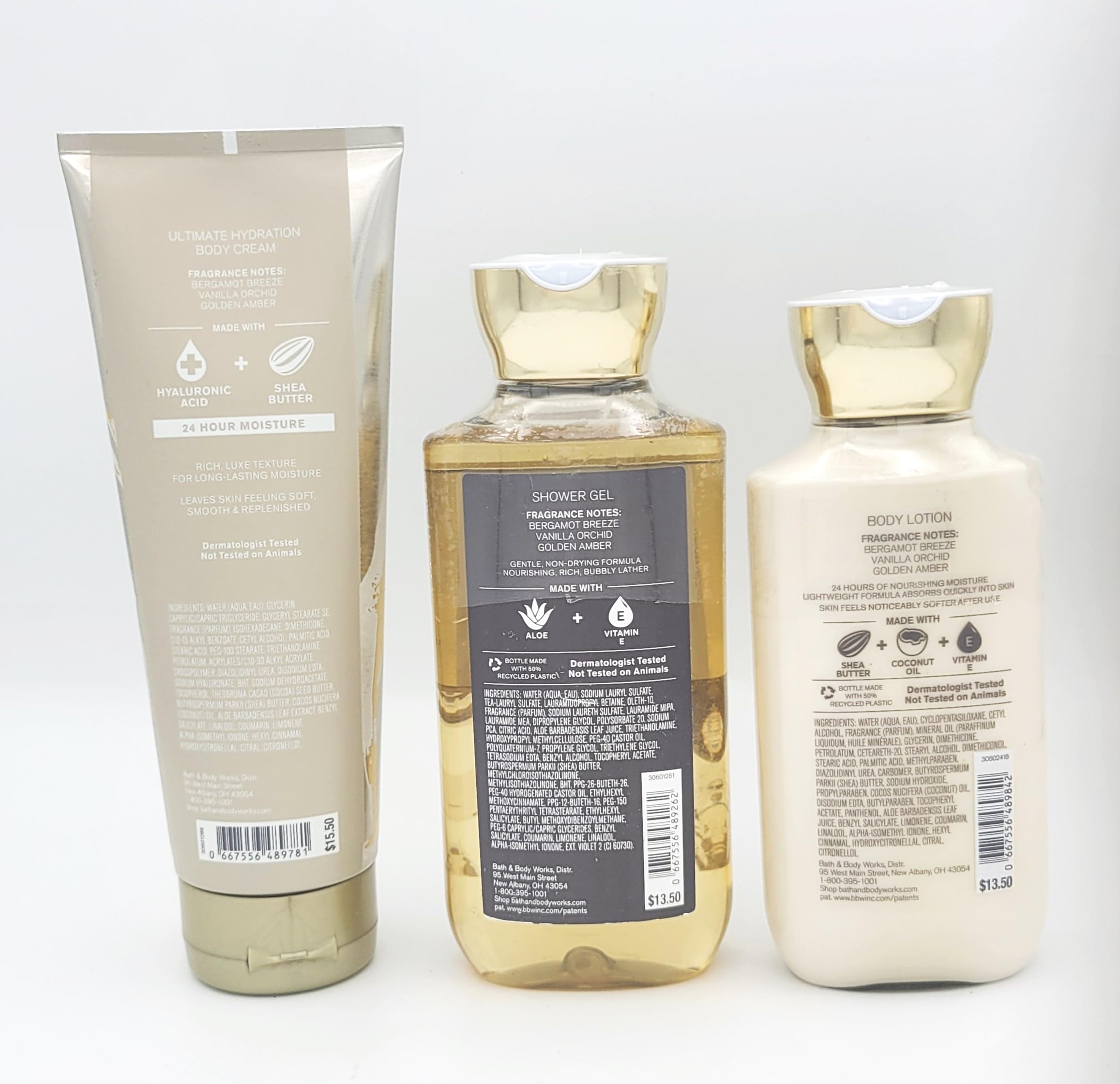 Golden Ocean Pearl 3-Piece Bath & Body Set - 8 oz Body Cream, 10 oz Shower Gel & 8 oz Body Lotion | Hydrating Skincare Routine for Dry Skin, Spa Day at Home, Gift Set for Women