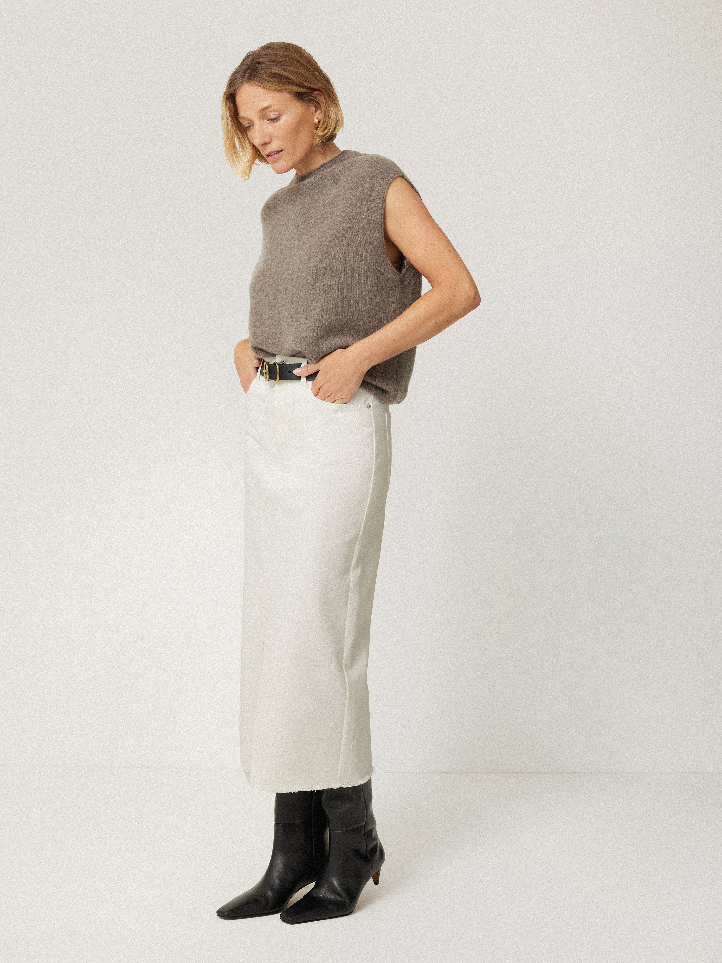 Cloud Cashmere Cap Sleeve Top for Women | Soft Taupe Knit Shirt | Perfect for Office Wear & Casual Outfits