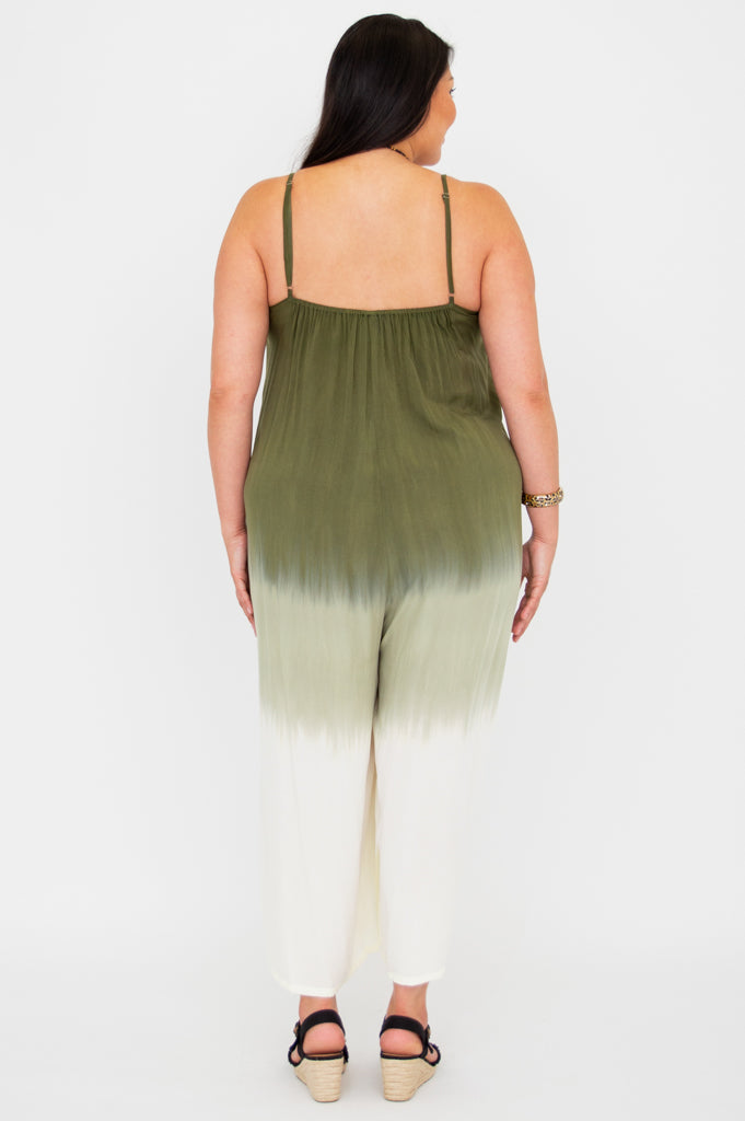 Ender Jumpsuit Women's Green Dip Dye Casual Romper - Perfect for Summer Outings, Beach Vacations & Street Style Fashion