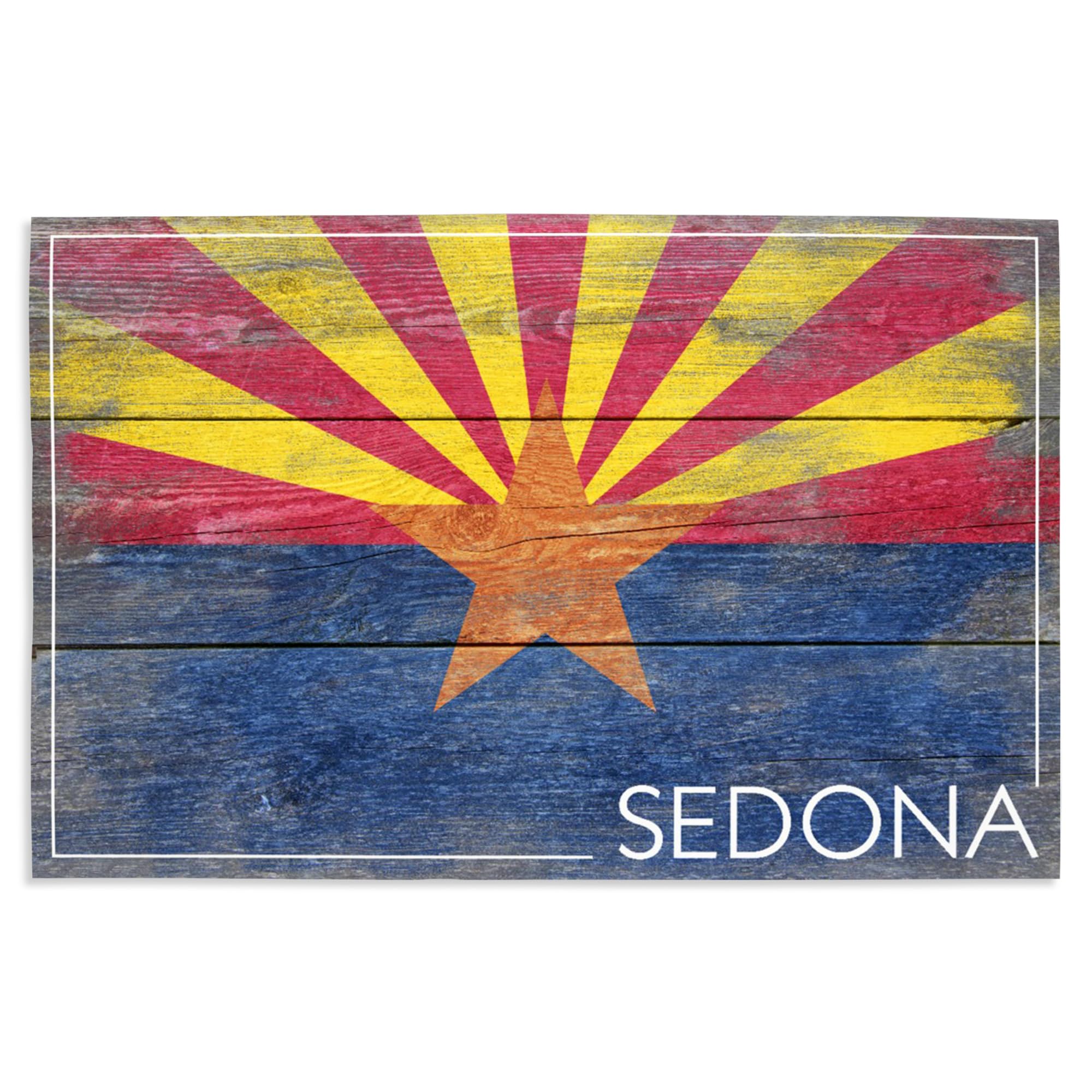 Lantern Press 16x24 Inch Giclee Art Print - Sedona Arizona Landscape with Rustic State Flag - Wall Decor for Home, Office & Cabin