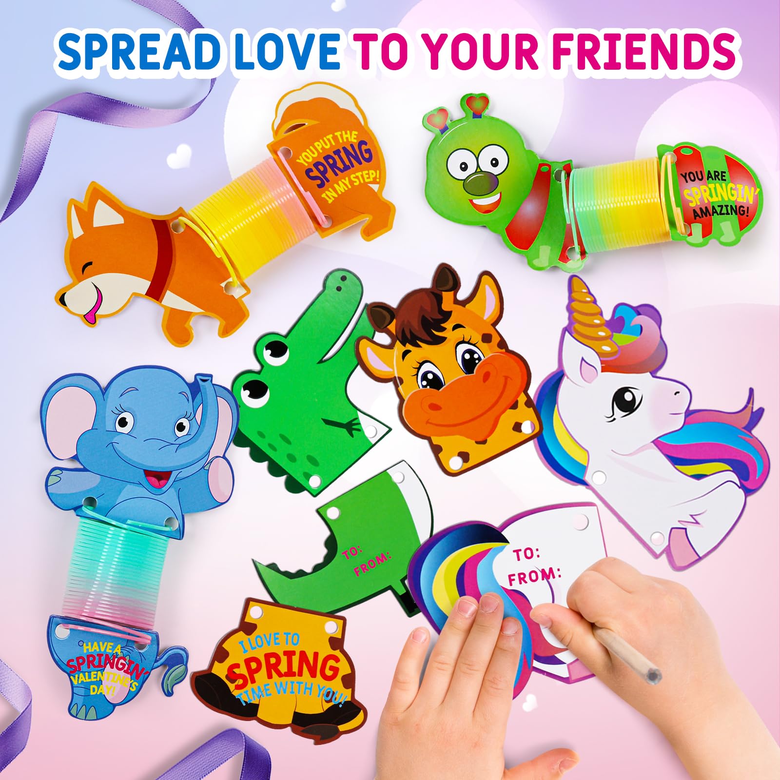 30-Pack Valentine's Day Cards for Kids with Rainbow Slinky Toys - Classroom Exchange Gifts, School Party Favors, Easter Prizes for Toddler Boys & Girls - Perfect for Classroom Activities, Holiday Celebrations & Gift Exchanges