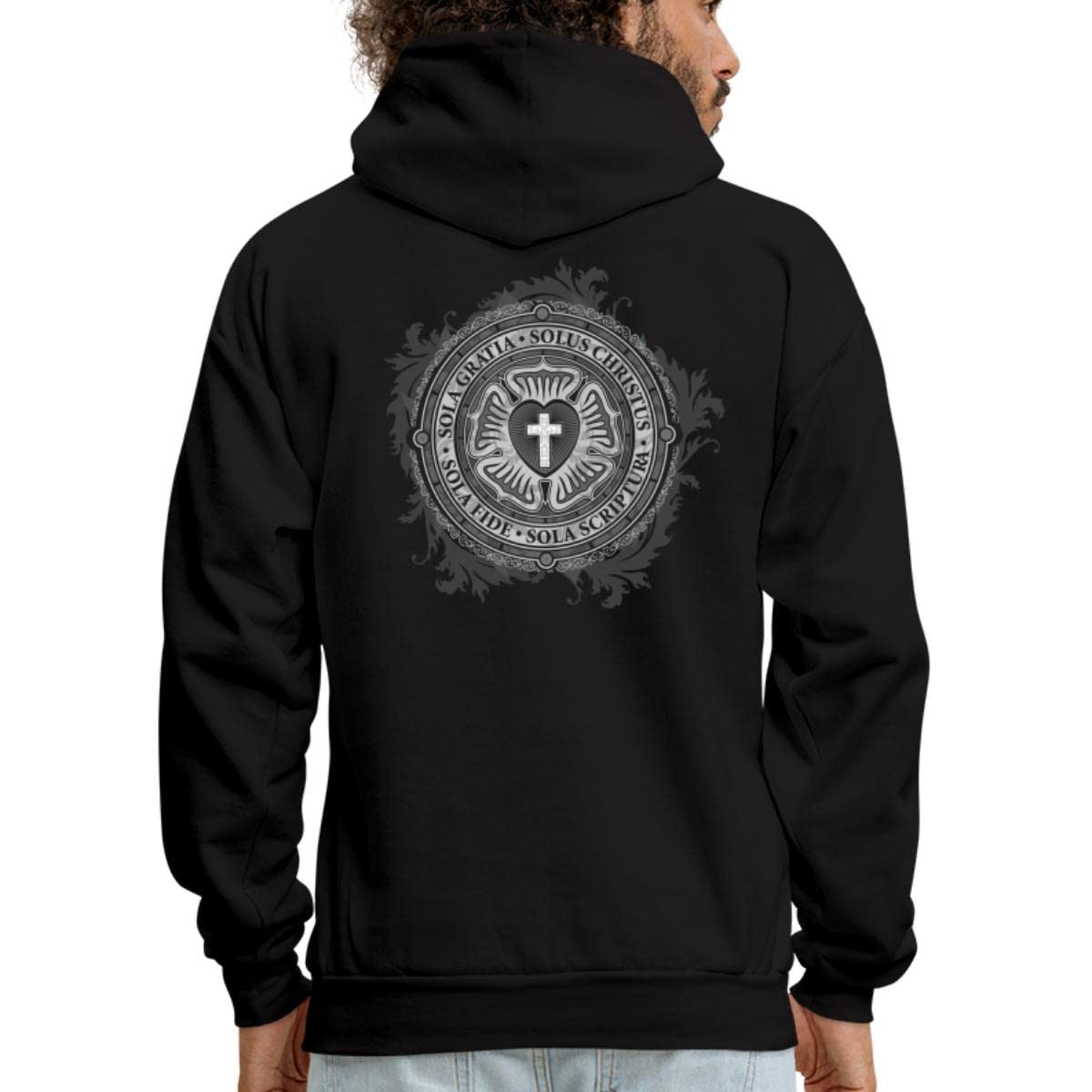 Spreadshirt Luther Rose Men's Hoodie Sweatshirt - Christian Reformation Graphic Pullover for Church, Bible Study & Casual Wear