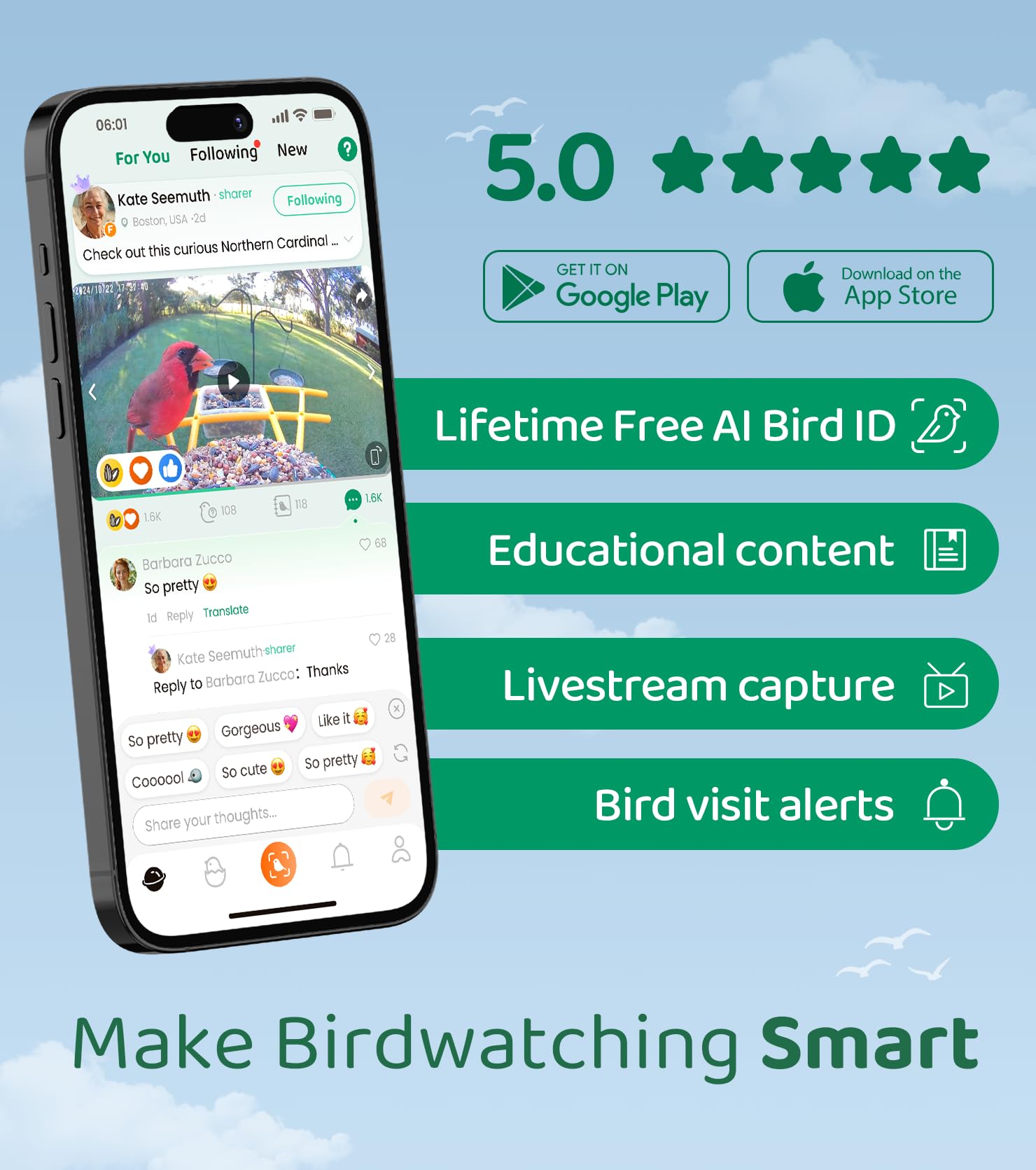 HIXX Smart Bird Feeder with Camera - Solar Powered Wildlife Camera with AI Bird Identification, Auto Video Recording & Instant Alerts | Perfect for Backyard Birdwatching, Nature Lovers & Unique Gift Ideas