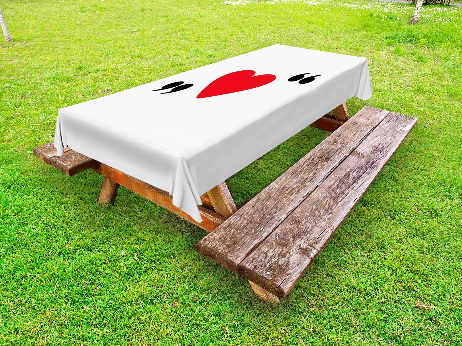 Ambesonne Romantic Love Outdoor Tablecloth - Red Heart Print Washable Picnic Table Cover 58