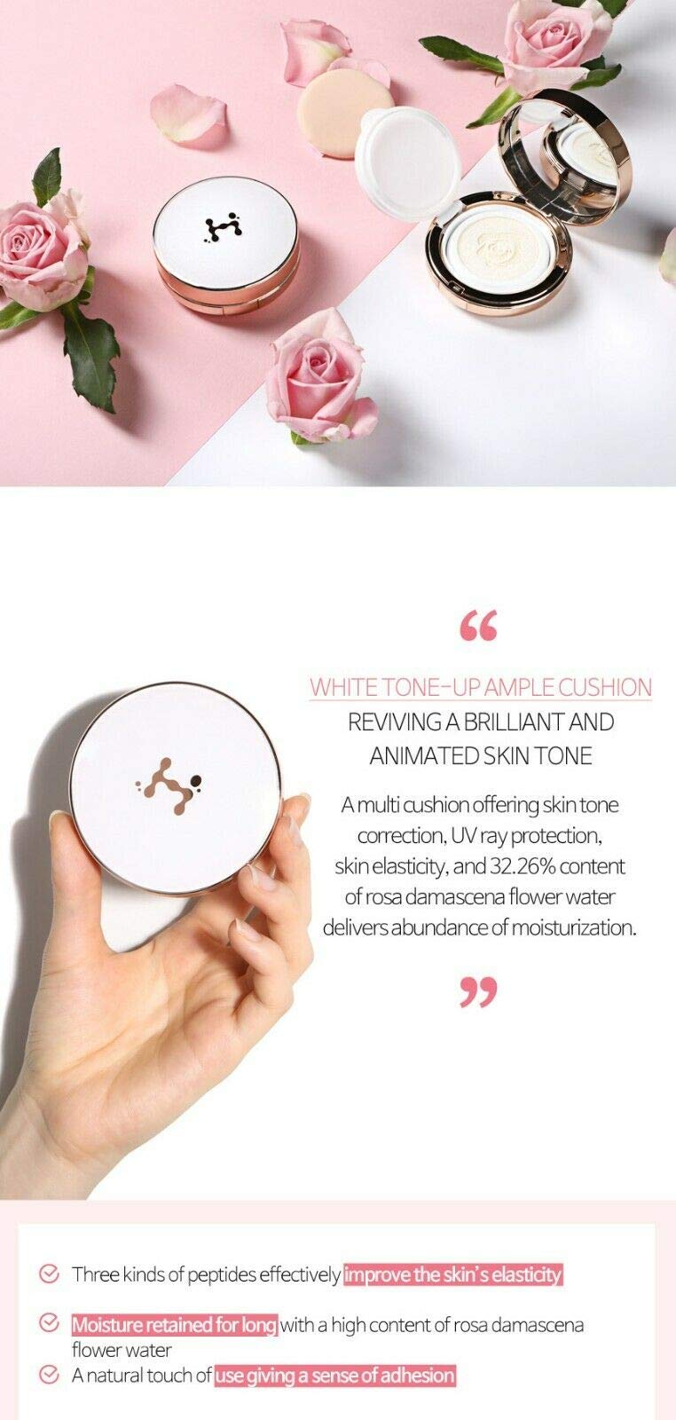 Rose Beauty White Tone-Up Ampoule Cushion - Brightening BB Cream with SPF for Flawless Glow | Perfect for Daily Makeup & Skin Protection