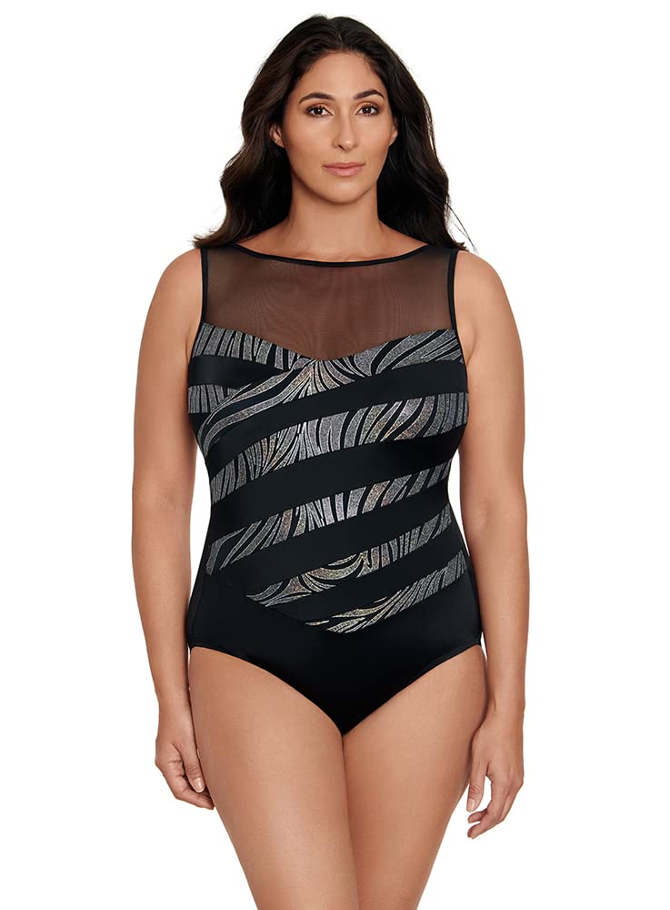 Longitude Women's One Piece Swimsuit - High Neck, Scoop Back, Mesh Design, Long Torso Coverage with Soft Cups | Perfect for Beach Vacations, Pool Parties & Summer Water Activities