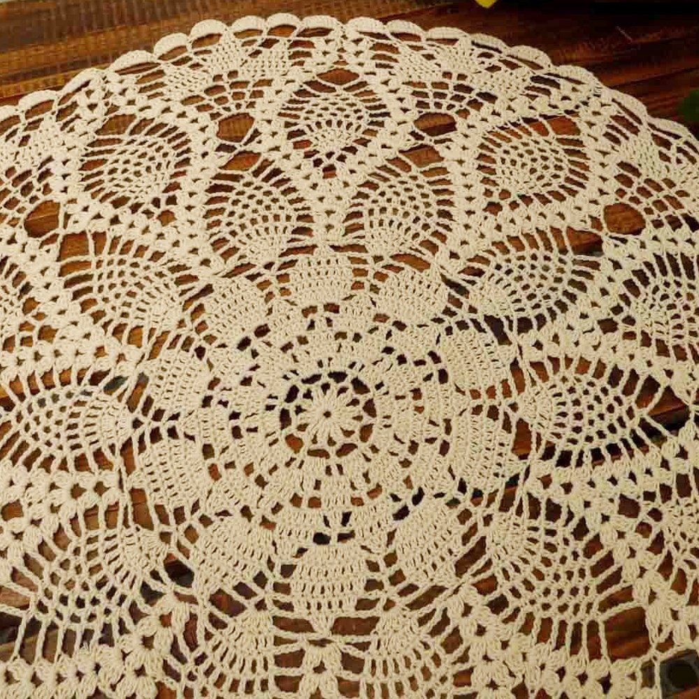 Handmade Crochet Lace Doilies Table Placemats - 20 Inch Round Cotton Coasters for Dining Tables, Sofa Covers (Waterlily Pattern, Beige) | Elegant Home Decor, Tea Party & Wedding Table Setting Accessories