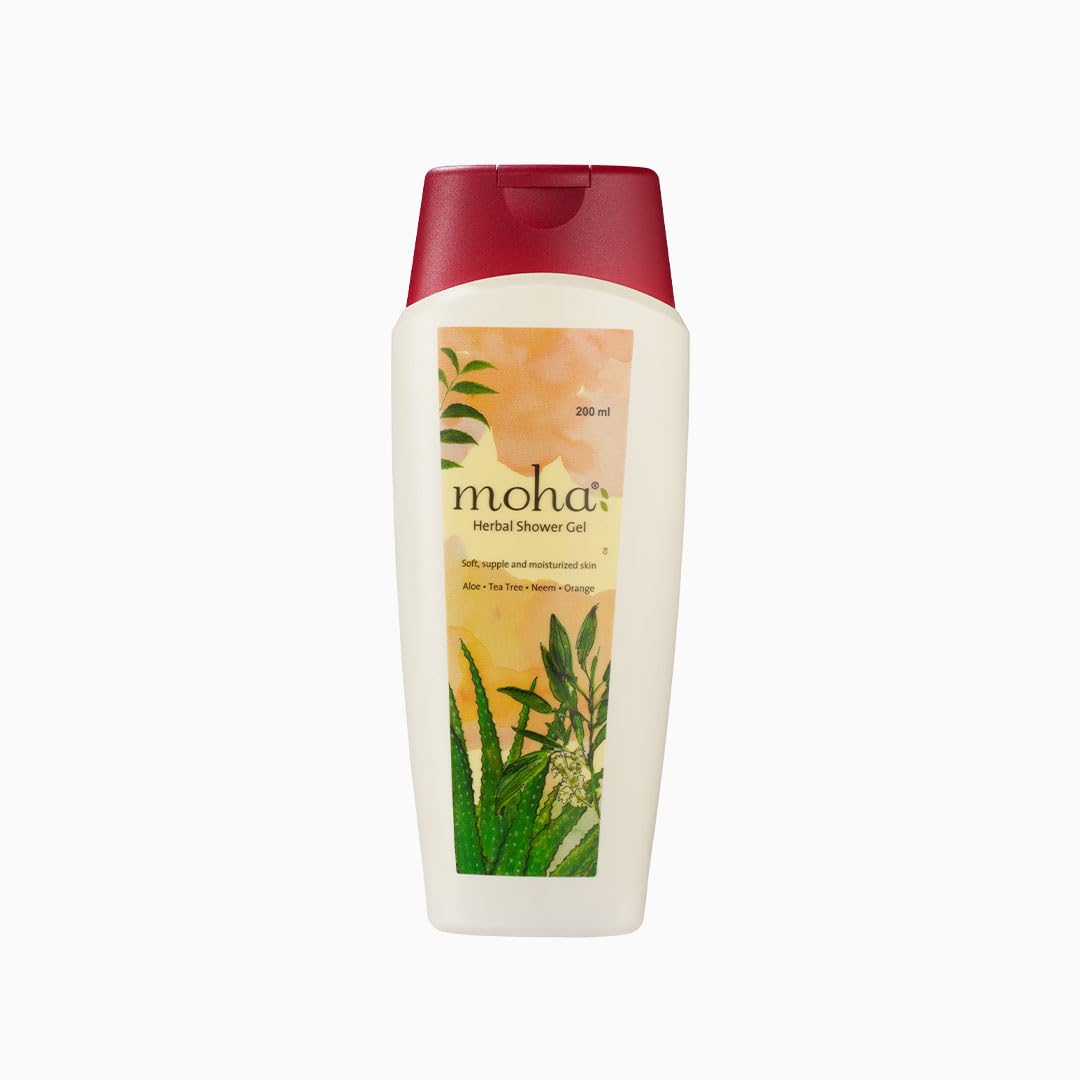 Moha Herbal Shower Gel with Aloe Vera, Tea Tree, Neem & Orange - Natural Body Wash for Soft, Supple & Moisturized Skin (200ml) - Perfect for Daily Hydration & Aromatherapy Relaxation