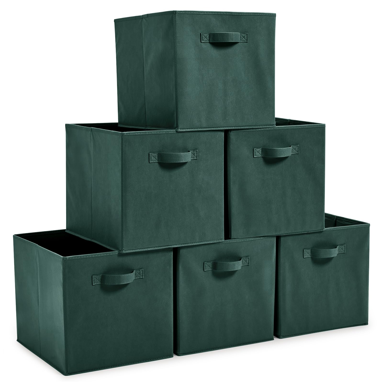 EZOWare 6-Pack Foldable Fabric Storage Bins with Handles, 13x15x13 Inch Collapsible Organizer Cubes for Clothes, Toys, Nursery - Dark Green | Perfect for Home Organization, Closet Storage & Kids Room Decor