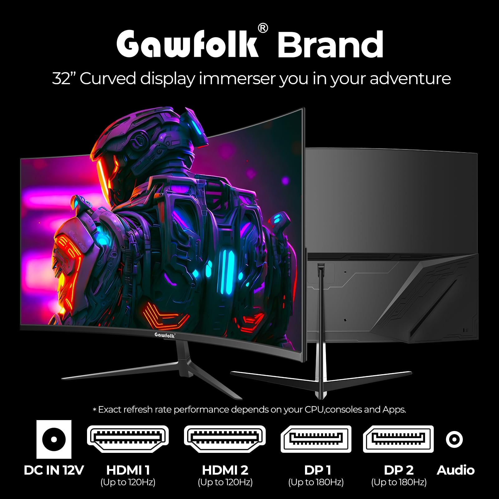 32 Inch Curved Gaming Monitor 144Hz/180Hz, QHD 2560x1440p 2K Resolution, 1500R Curvature, AMD FreeSync, DisplayPort & HDMI, VESA Wall Mountable - Perfect for Esports, Work & Home Entertainment