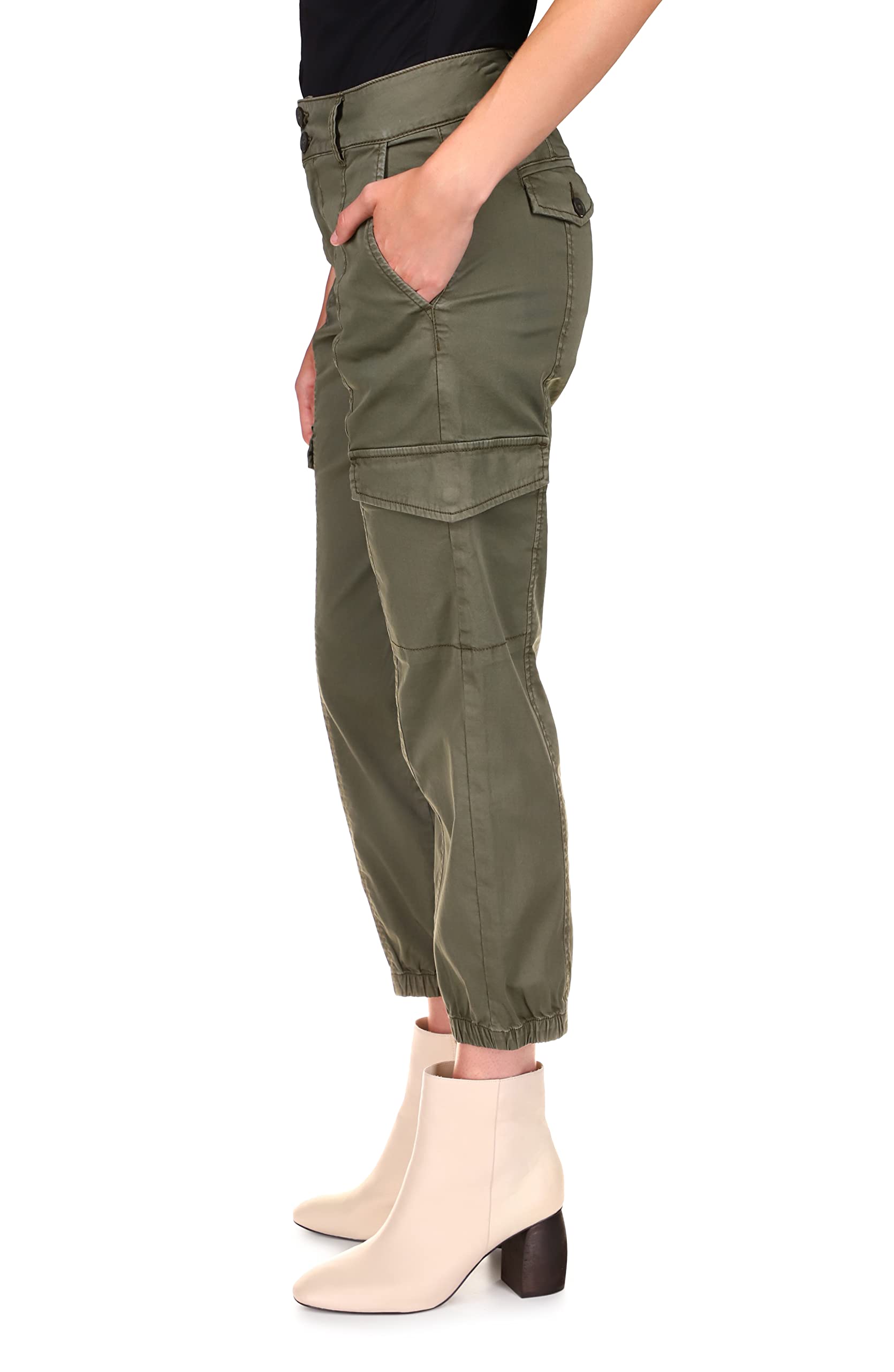 Sanctuary Rebel Women's Cotton-Blend Stretch Pants with Elastic Ankle Cuffs & Side Pockets - Comfortable Casual Pants for Work, Travel & Everyday Wear