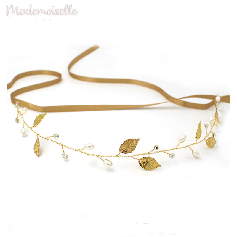 Elegant Pearl and Leaf Hair Vine Headpiece - Bridal Wedding Hair Accessories for Boho, Vintage, and Romantic Styles