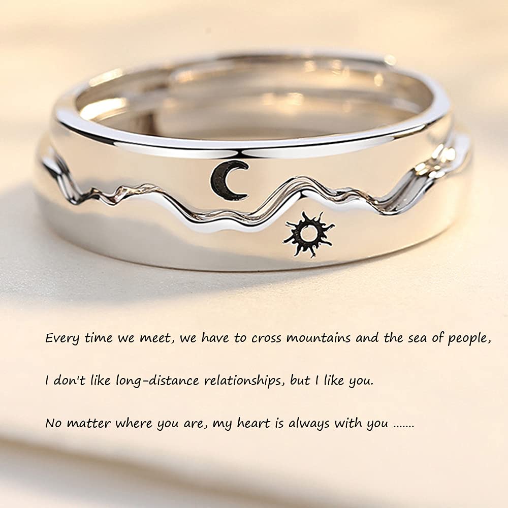 Matching Sun Moon Rings for Couples - Romantic Promise Jewelry Gift for Him Her (Silver) - Perfect for Anniversaries & V-Day