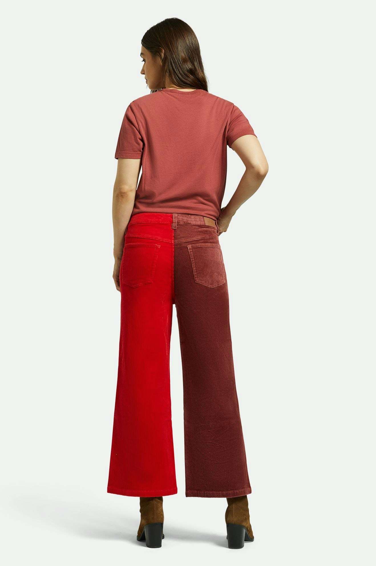 Margo Cropped 5 Pocket Pants - Genuine Cowhide Leather & Mars Red Corduroy Women's Trousers for Casual Wear & Outdoor Adventures