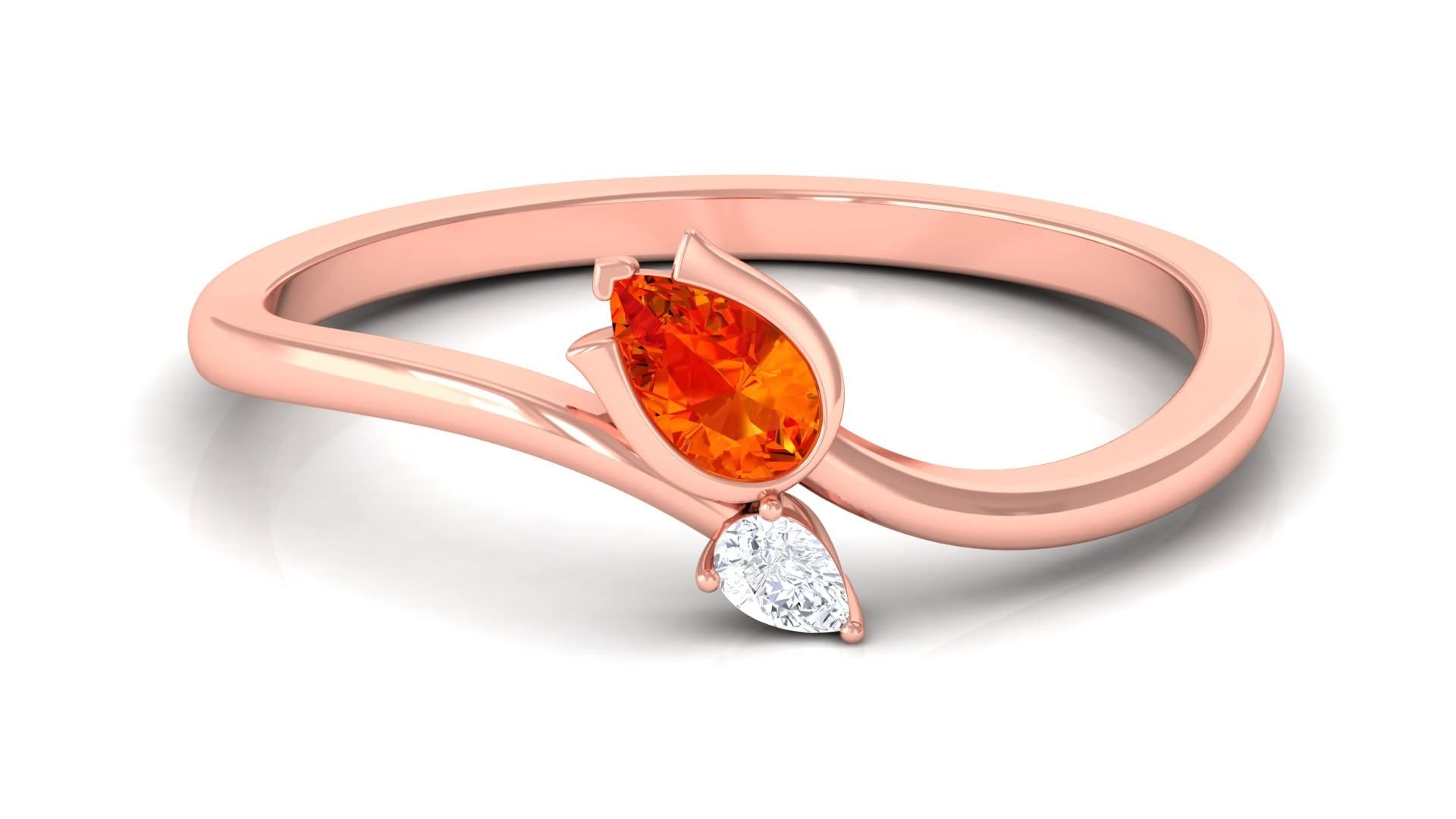 0.25 CT Pear Cut Orange Sapphire & Diamond Ring - 14K Solid Gold Certified Two Stone Floral Bypass Ring for Women - Perfect for Engagement, Anniversary & Special Occasions