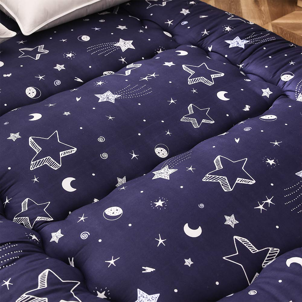 MAXYOYO Navy Star Adventure Japanese Floor Futon Mattress - Comfortable Foldable Sleeping Mat for Living Room, Guest Room & Travel | Perfect for Small Spaces, Camping & Home Decor