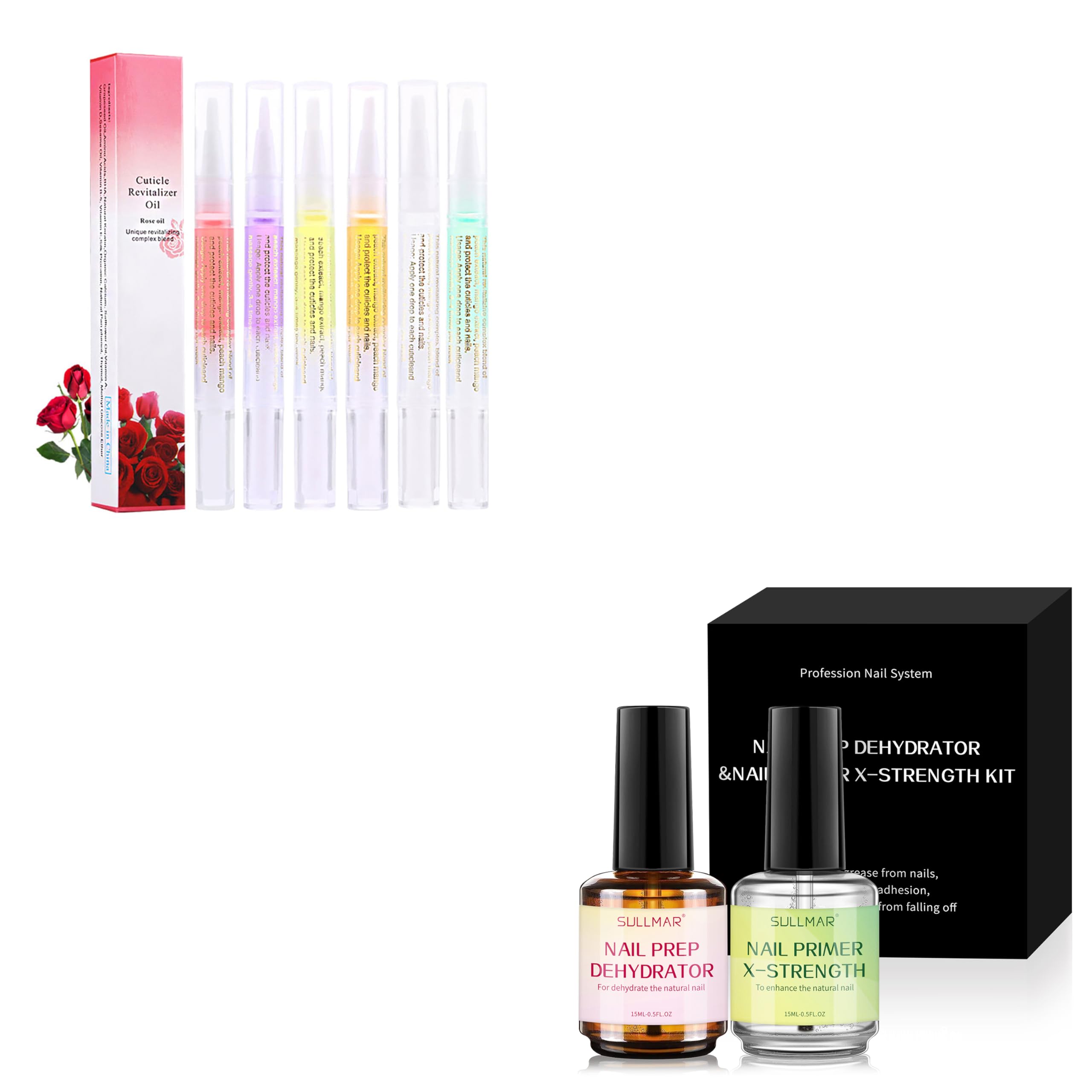 6Pcs Nail Cuticle Oil Pen Set - Nourishing Nail Treatment with Prep Dehydrator & X-Strength Primer - Professional Nail Care Kit for Stronger Nails (15ml) | Perfect for Salon & Home Manicures, Nail Art Prep, and Cuticle Hydration