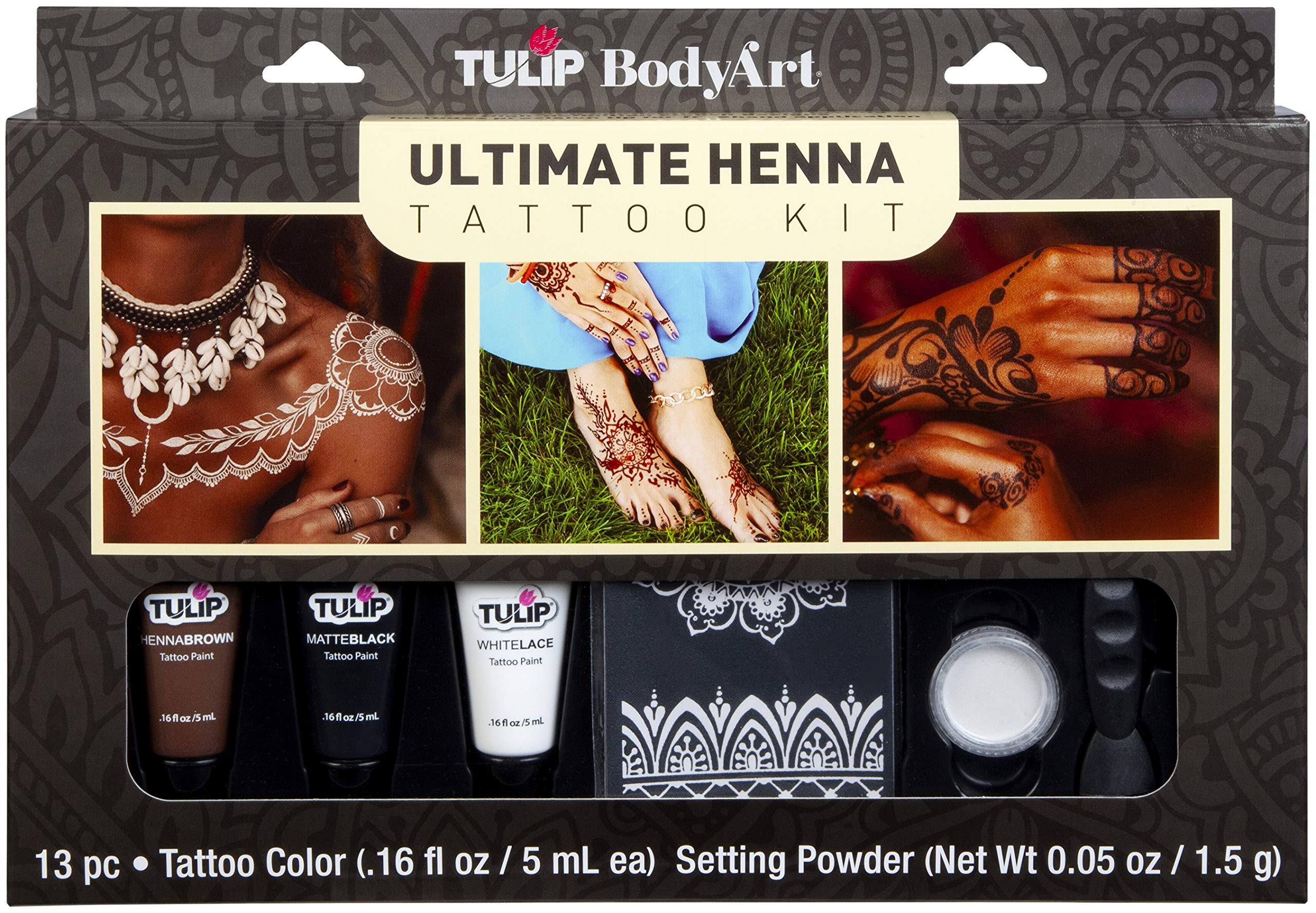 Tulip Body Art Ultimate Henna Tattoo Kit - Natural Temporary Tattoos with Reusable Stencils for DIY Body Art - Perfect for Festivals, Parties & Creative Self-Expression