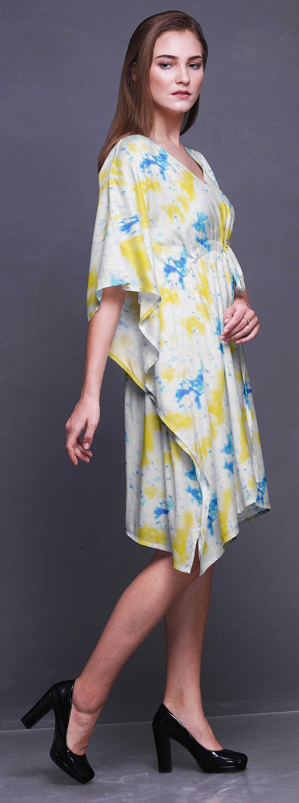 Bimba Women's Short Caftan Midi Dress - Beach Cover Up, Swimwear Wrap, Boho Summer Dress for Pool, Vacation & Resort Wear